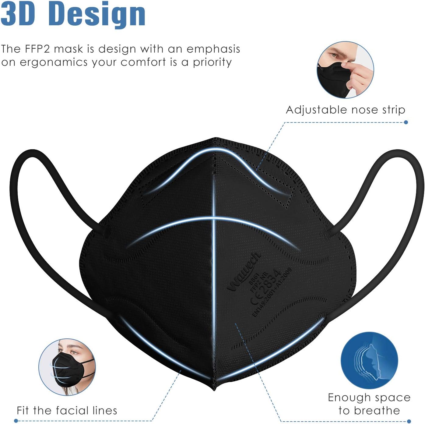 Wawech 50pcs FFP2 Mask Coloured, CE certified, FFP2 Face Masks UK 5