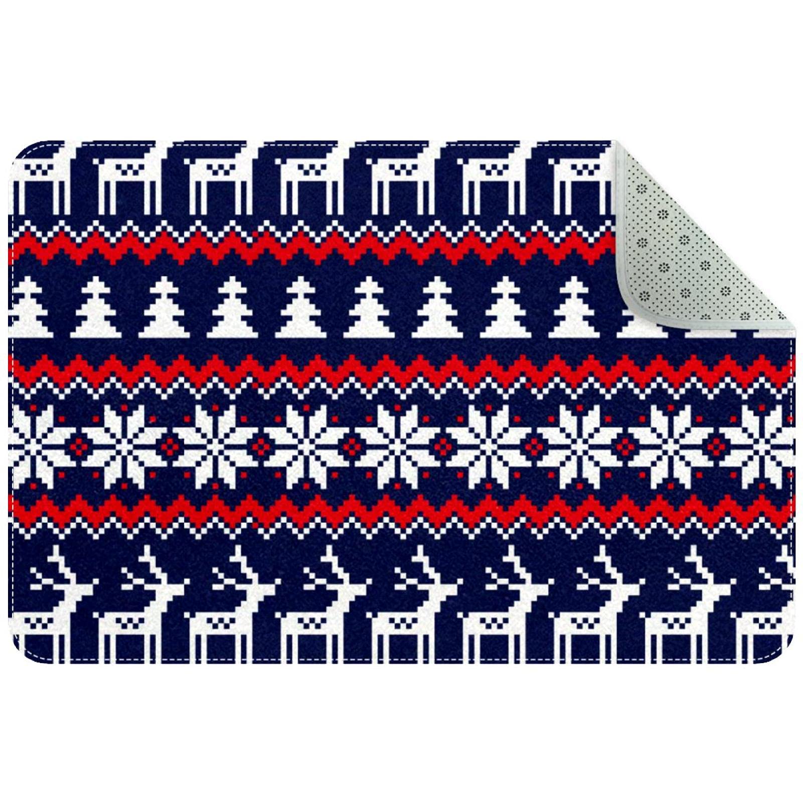 Tapis de porte de Noël motif cerf bleu au design raffiné pour hall d'entrée