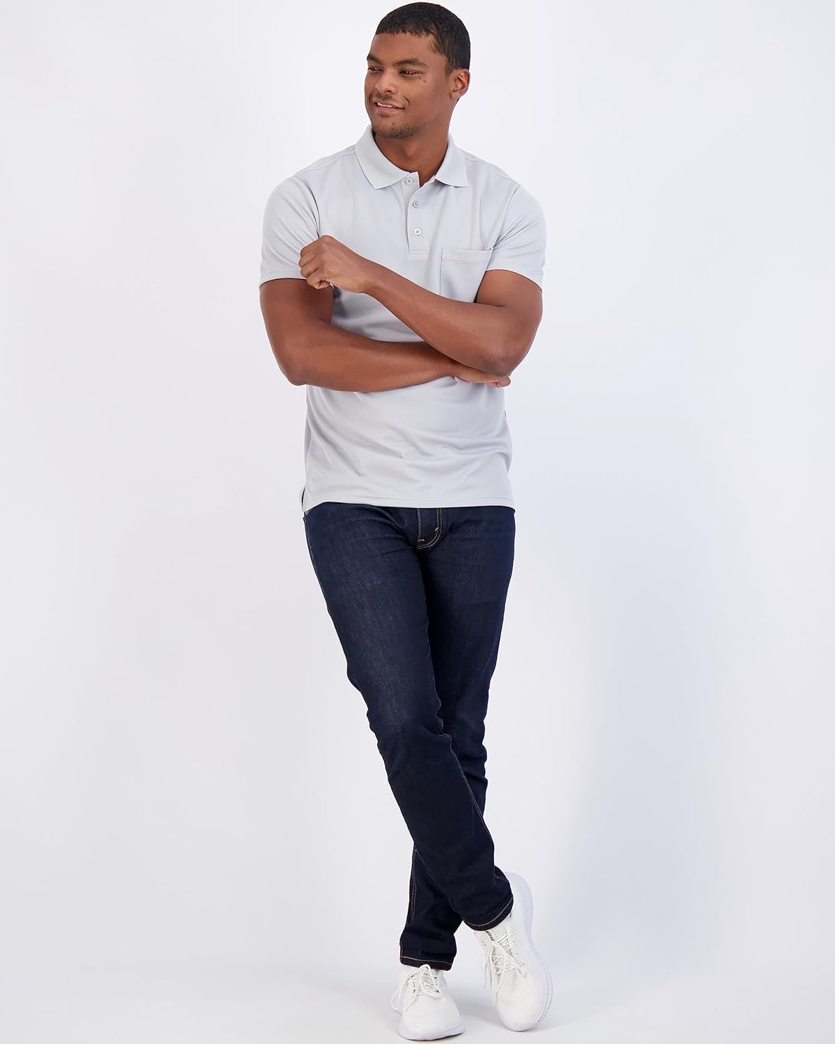 Real Essentials 3 Pack: Mens Short Sleeve Dry-Fit Collared Polo Shirt with Pocket - Active Casual (Available Big & Tall)