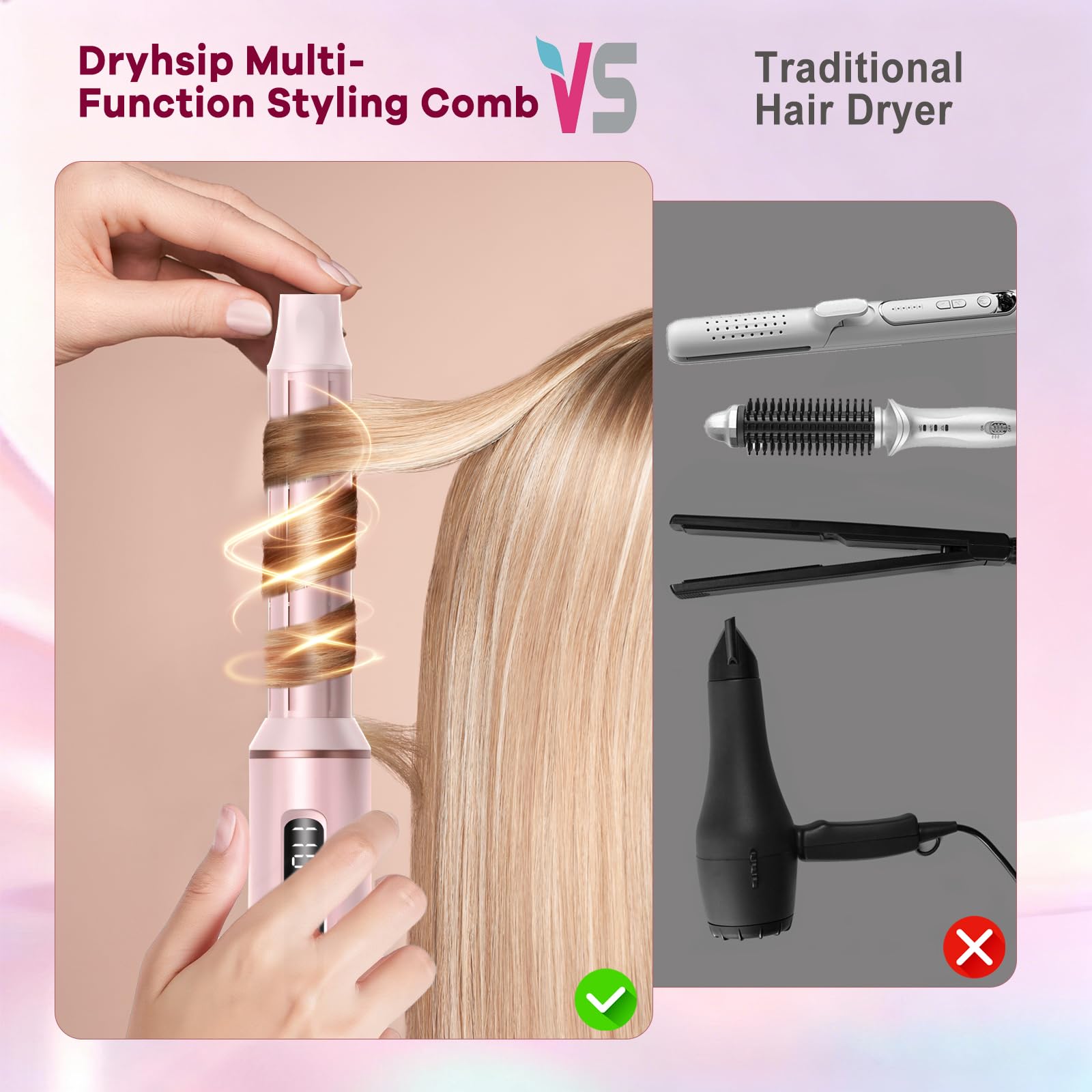 Dryhsip 5 In 1 Spazzola Asciugacapelli Regalo, Air Styler Per Capelli Ad Aria Calda, Hair Airstyler Hairstyler Arricciacapelli, Set Spazzole Con Phon/Phone Multifunzione Lissante Rotonda - Pink