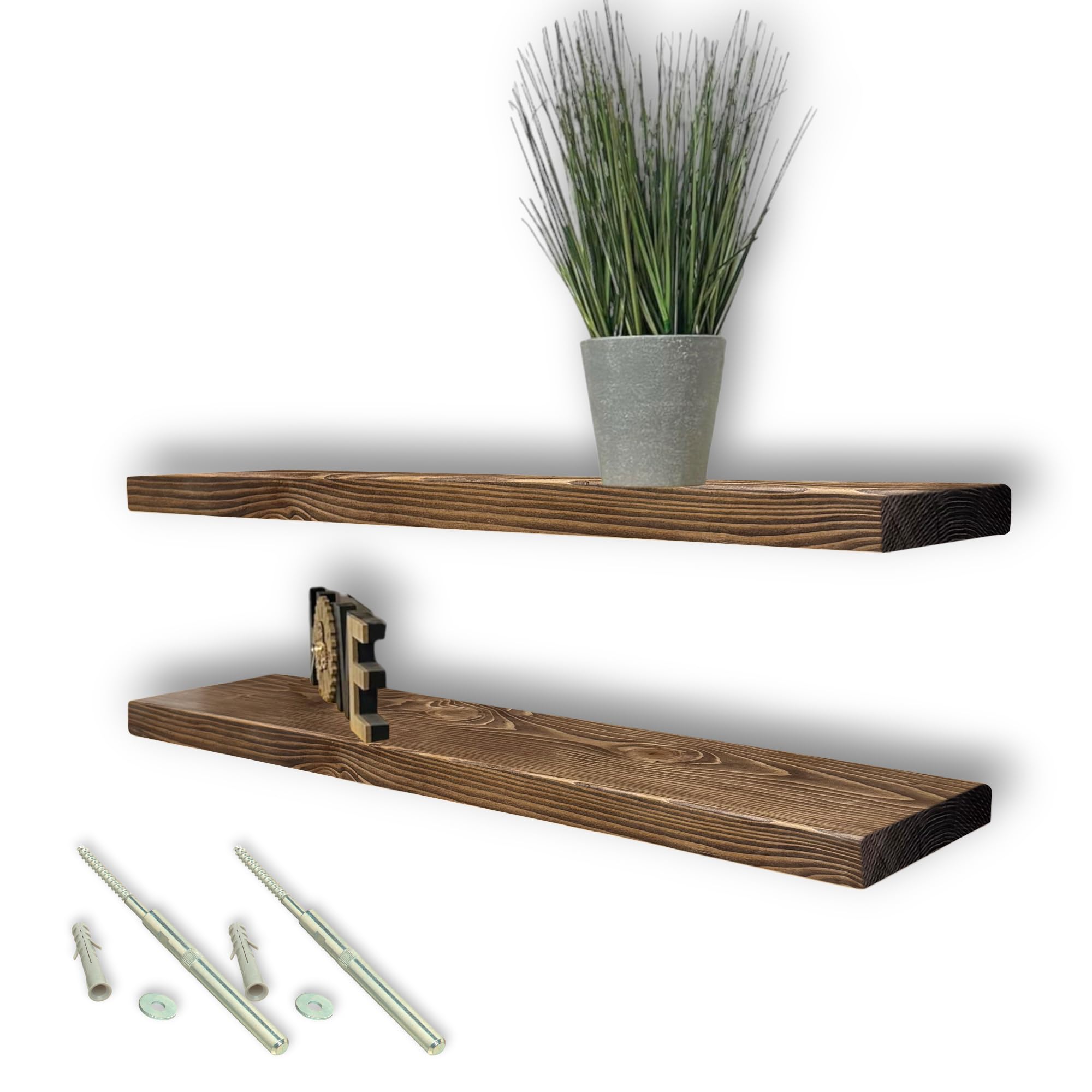 MKGT Rustic Handcrafted Floating Wall Shelves Oak Colour - Solid Wall Shelving for Kitchen Room Decor (Walnut, 130cm)