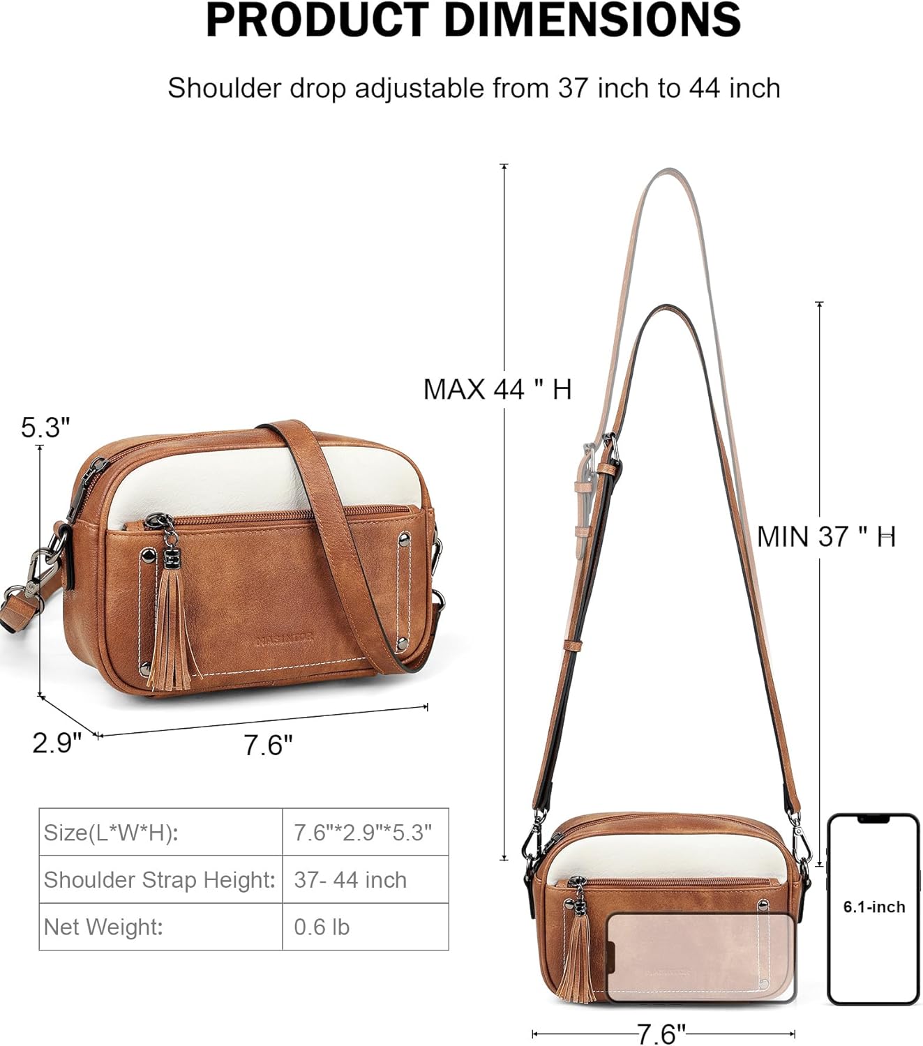 MASINTOR Crossbody Purses for Women Vegan Leather, Travel Purse Shoulder Handbag with Adjustable Strap and Tassel - Image 5