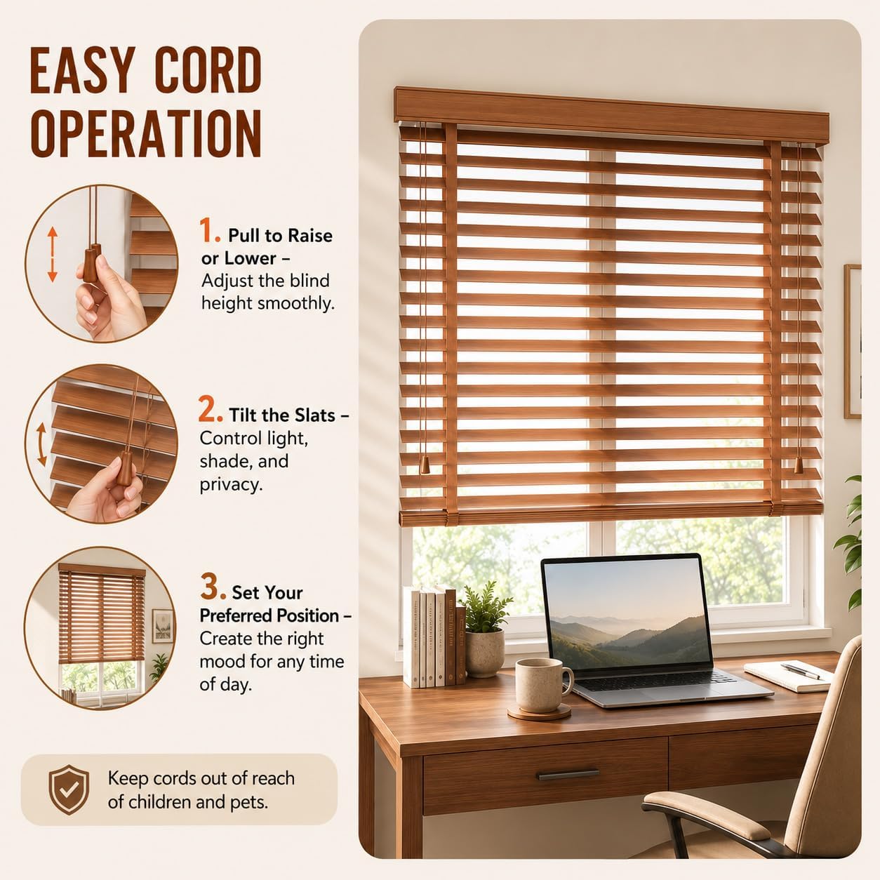 2" Slats Wood Blinds for Indoor Windows with Classic Valance, Custom Room Darkening Solid Wooden Venetian Horizontal Blinds & Shades for Indoor Windows, Office, Living Room, Bedroom