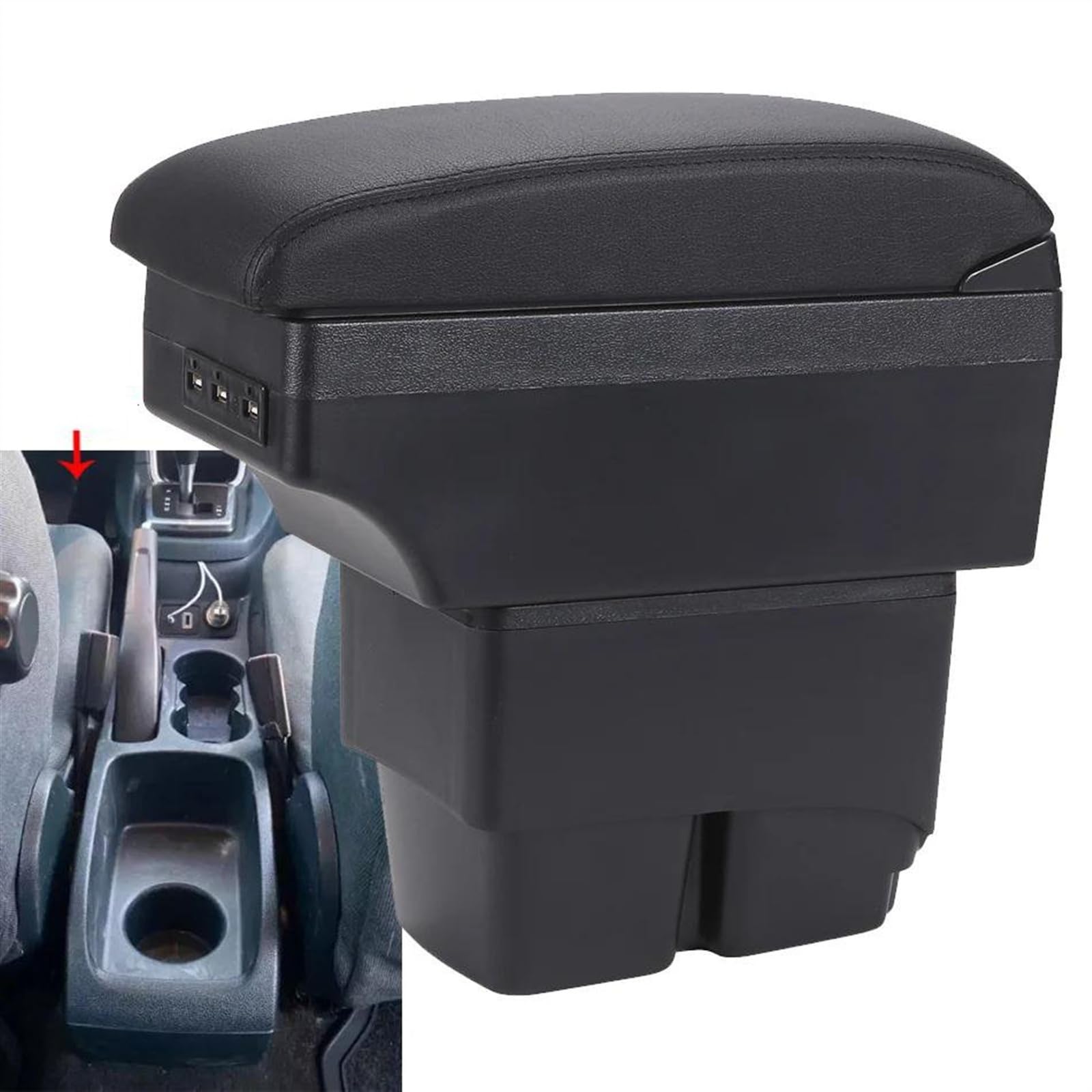 Parti Di Modifica Dell'auto Accessori Portabicchieri Telescopici Girevoli Portaoggetti Interni Per Braccioli Per Fiesta MK7 2009-2017 Consolle centrale(B3 Black white 3USB)