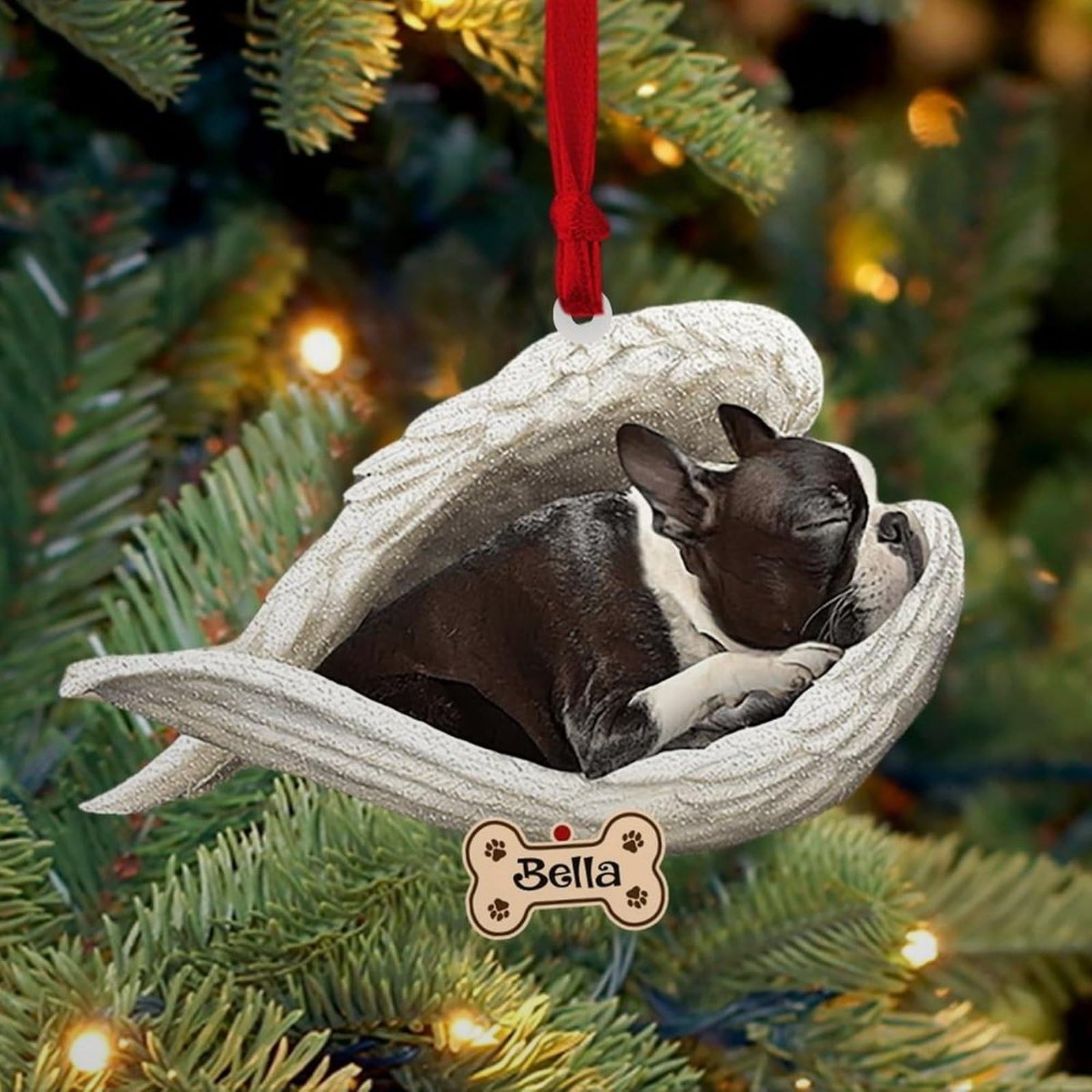 Luckluccy Boston Terrier Personalized Ornament,Custom Dog Ornament With Angel Wing,Dog Christmas 2025,Dog Christmas