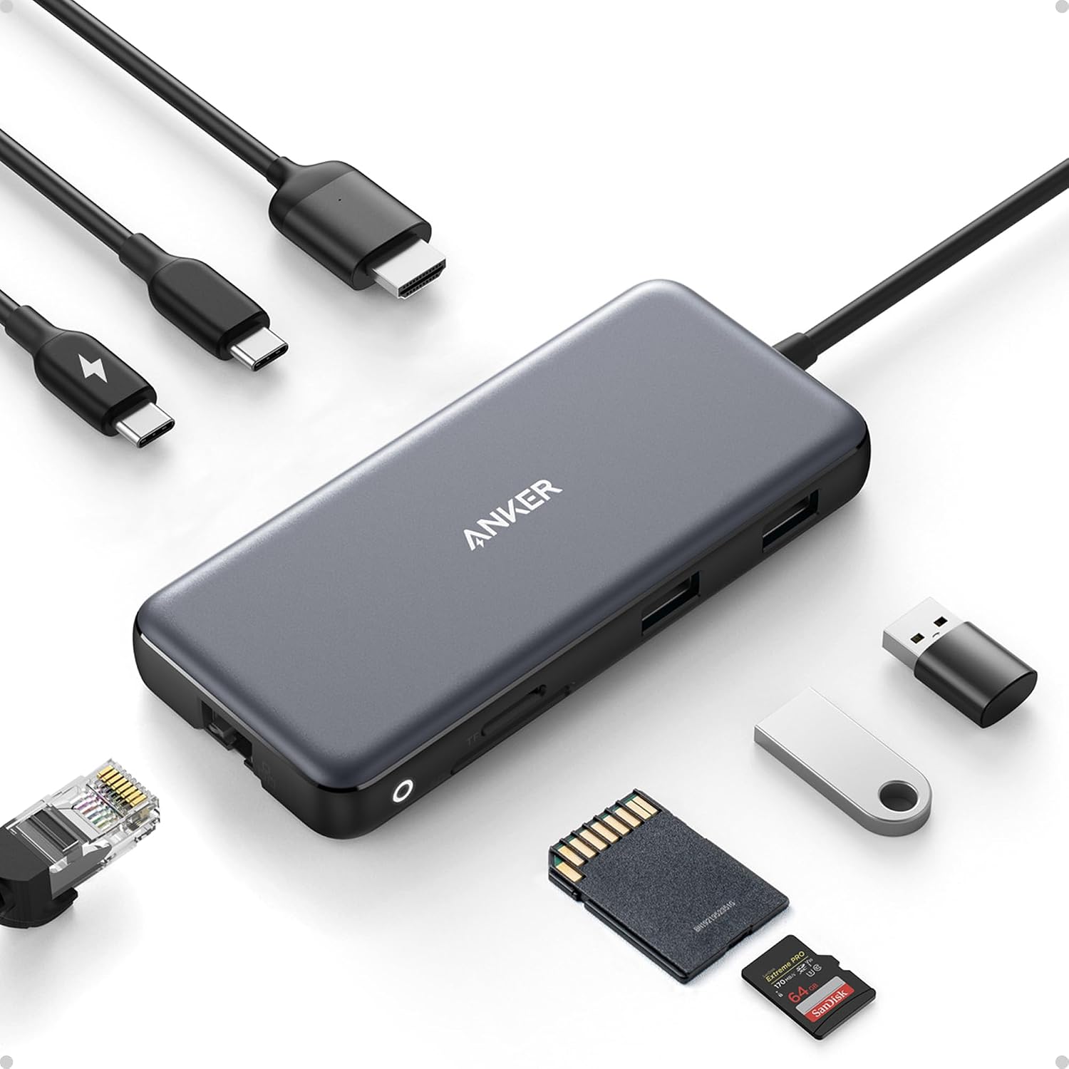 USB-C Hub, 8-in-1 Multiport Ethernet Adapter with 4K@60Hz HDMI Port | 85W Max PD, 10Gbps USB-C & 2 USB-A Data Ports, microSD/SD Card Reader, for USB C Laptops, MacBook Pro, XPS, iPad and More