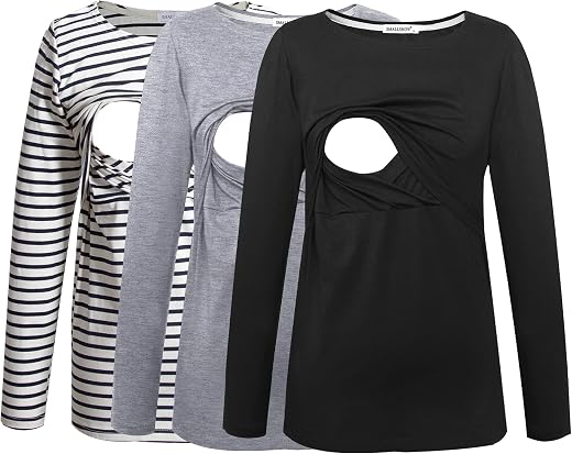 Smallshow Women's Maternity Nursing Tops Comfy Long Sleeve Breastfeeding T-Shirt