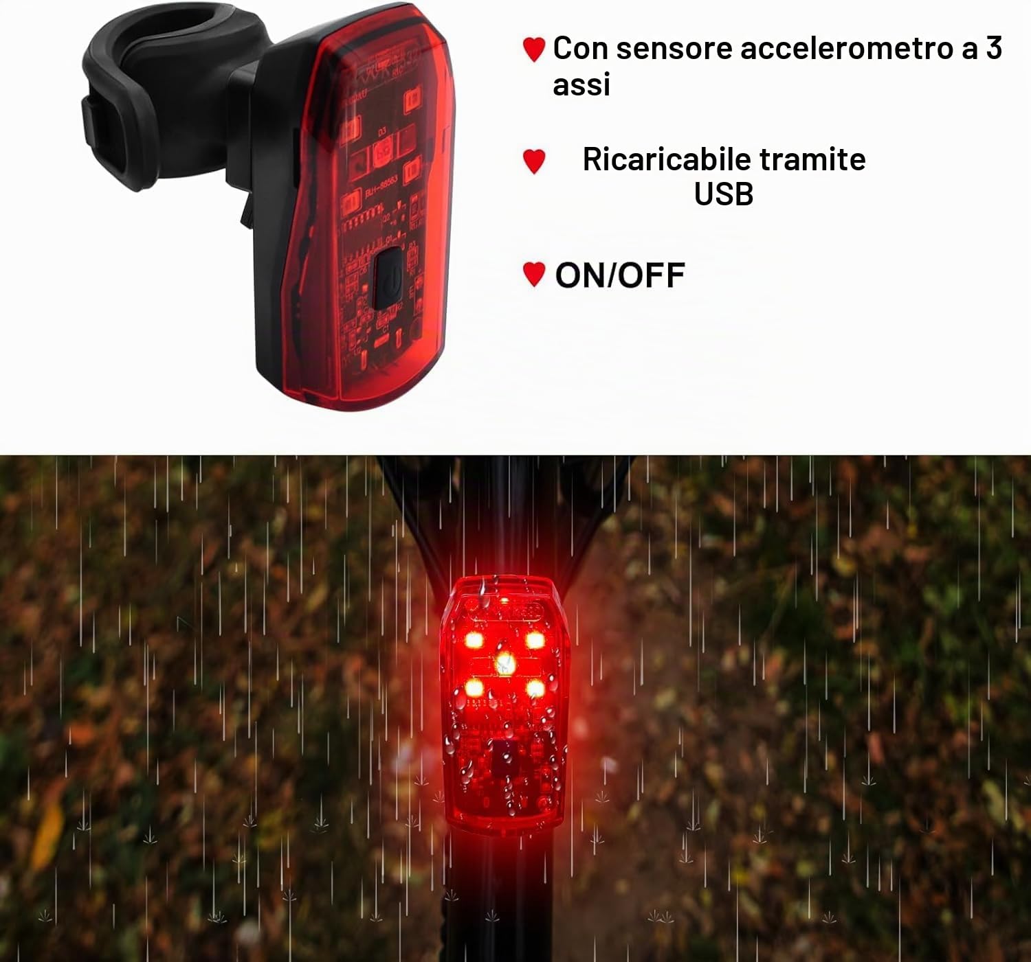 ANTELA Luci Bici Anteriori & Posteriori | USB Ricaricabile LED, con Sensore Automatico, Kit di Impermeabile Luce Bici, Ispezione dei freni, per Guida Notturna