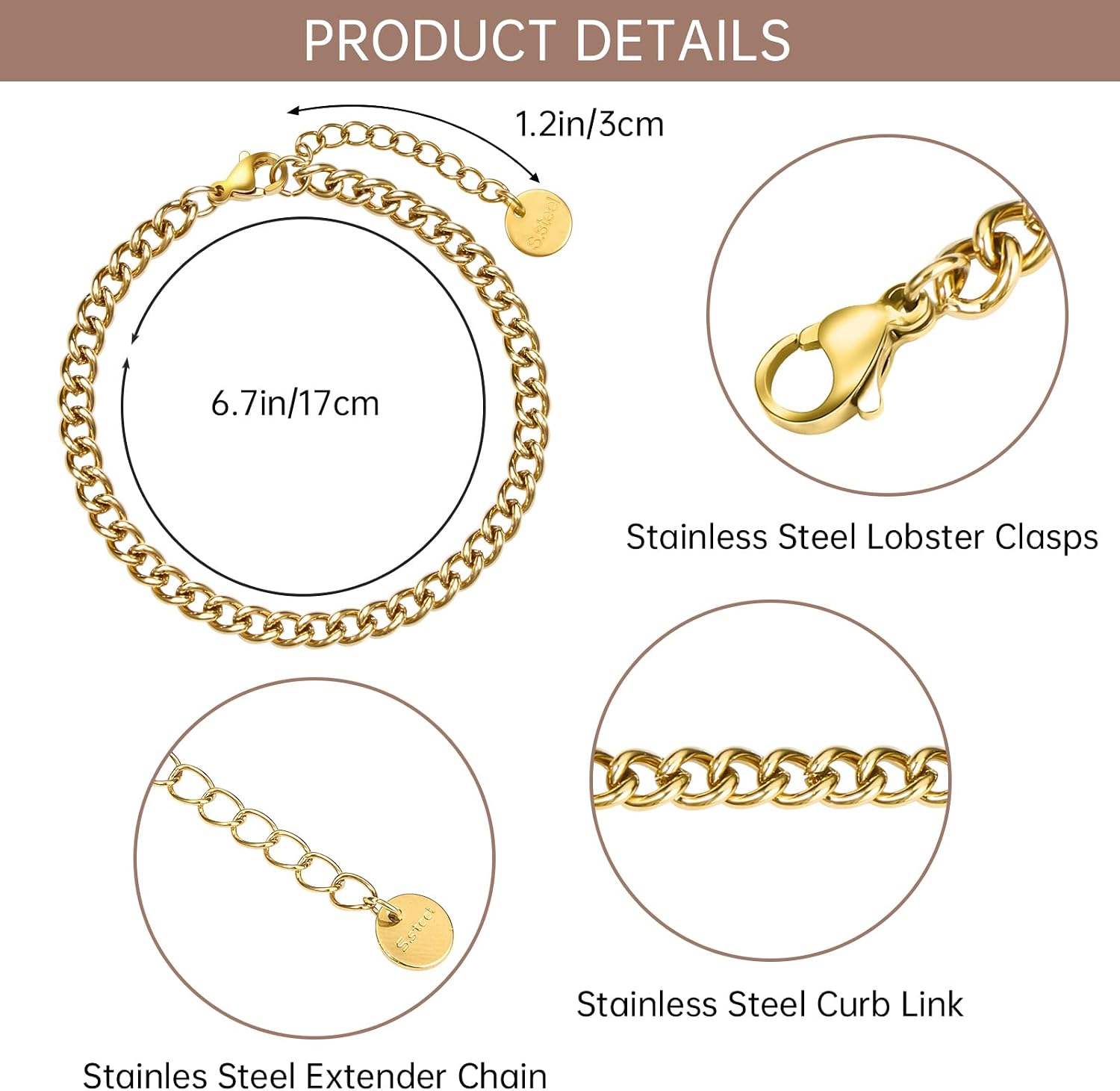 UMAOKANG Curb Chain Bracelets for Jewelry Making Gold Adjustable Bracelet image 2