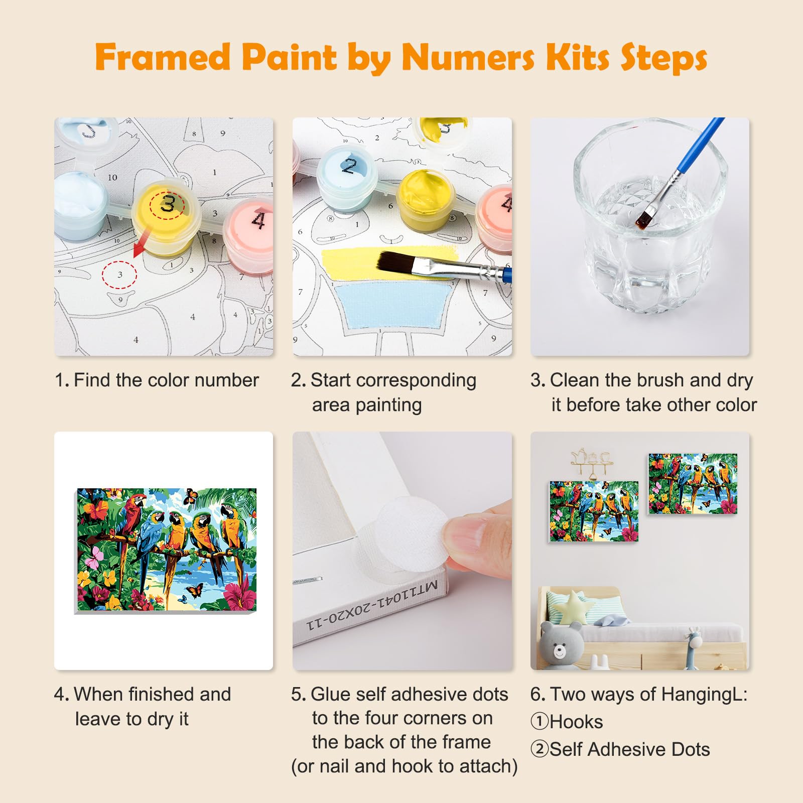 Beginner Art Kit With Frame MOGTAA Parrot Paint By Numbers Kit With ...