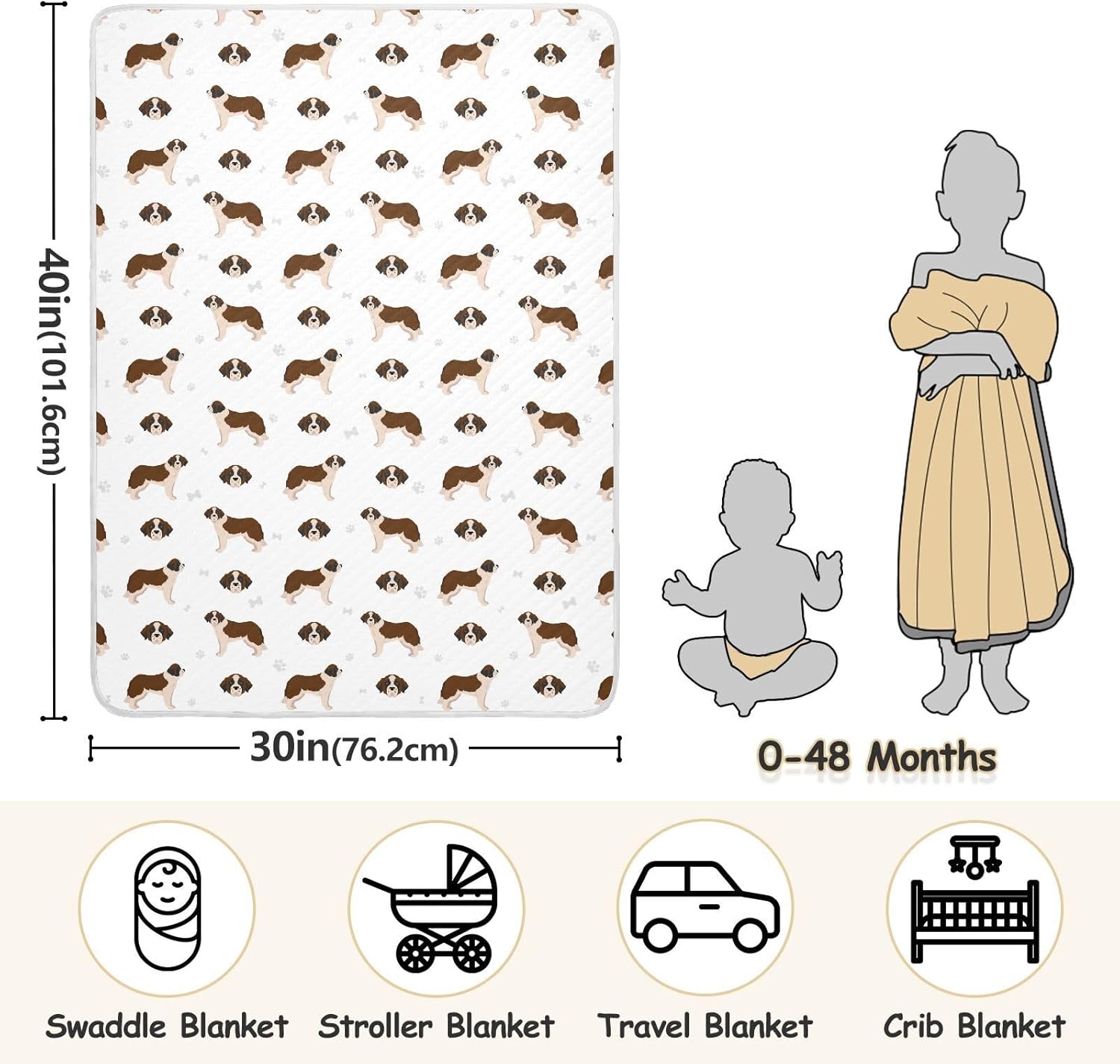 Dog St Bernard Cute Baby Swaddle Blanket for Boys and Girls, Muslin Baby Receiving Swaddle Blanket, Soft Cotton Nursery Swaddling Blankets for Newborn Toddler Infant
