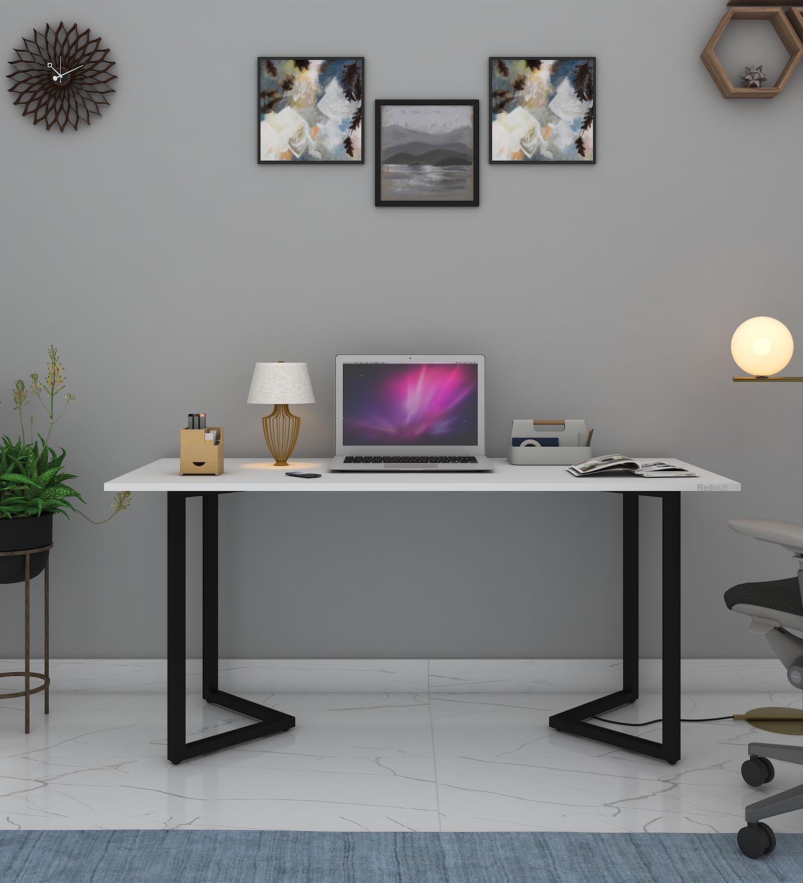 Redwud Khaby Engineered Wood Study Table Computer Table Office Table Study Desk for Study Room Home Office - (White, D.I.Y)