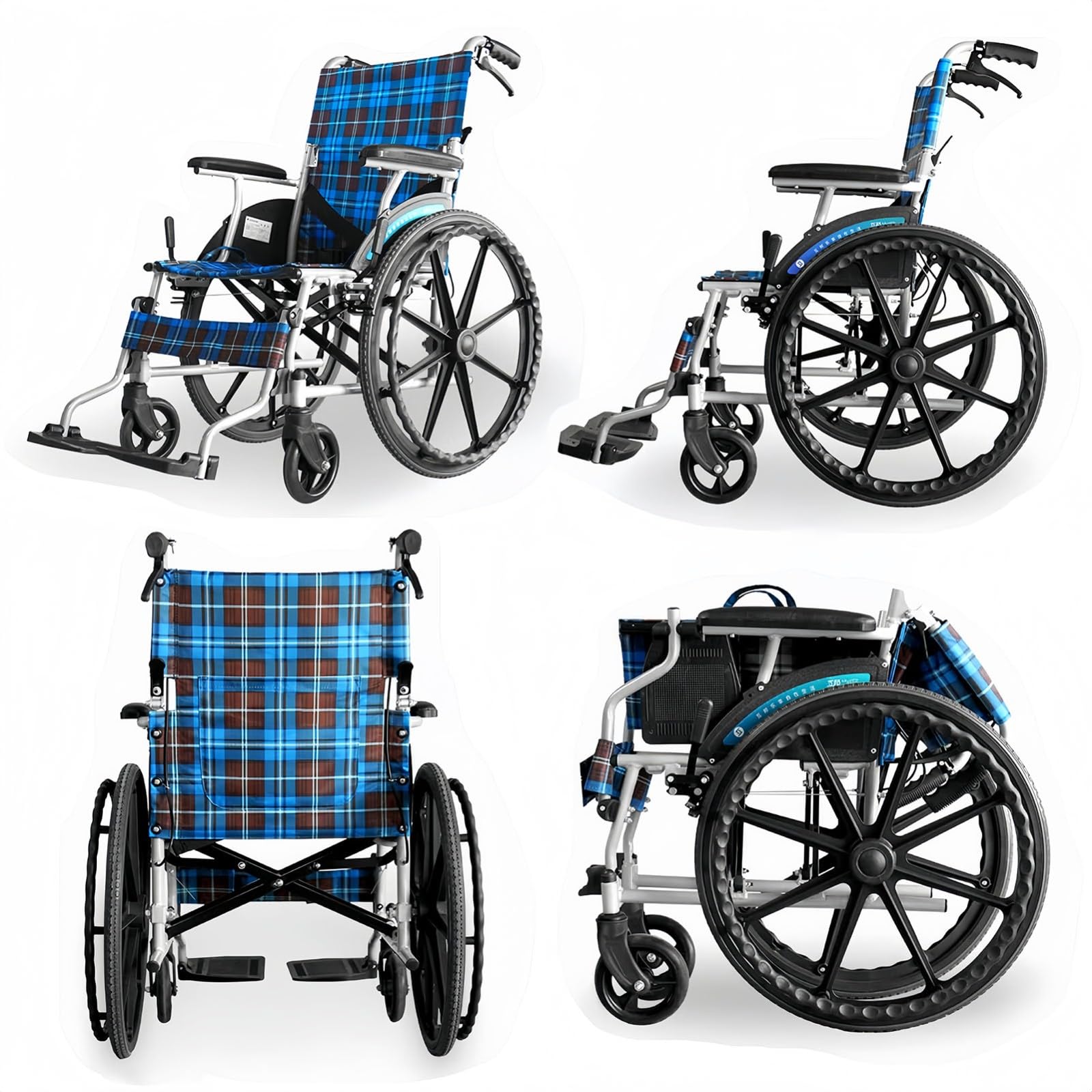 Silla de Ruedas Silla de Ruedas de Viaje Ligera de Aluminio Plegable, Sillas de Ruedas autopropulsadas Livianas para discapacitados y Personas Mayores A