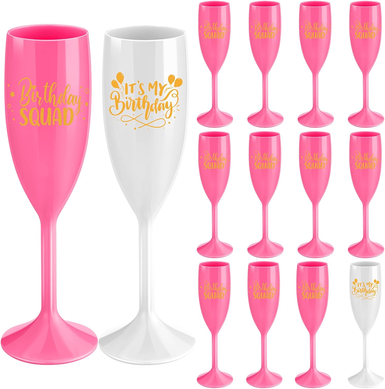LemonRoad 10 Pcs Birthday Squad Champagne Flutes It's My Birthday Party Decorations Acrylic Toasting Glasses Reusable Unbreakable Plastic Champagne Cups for Women Bachelorette Party Supplies