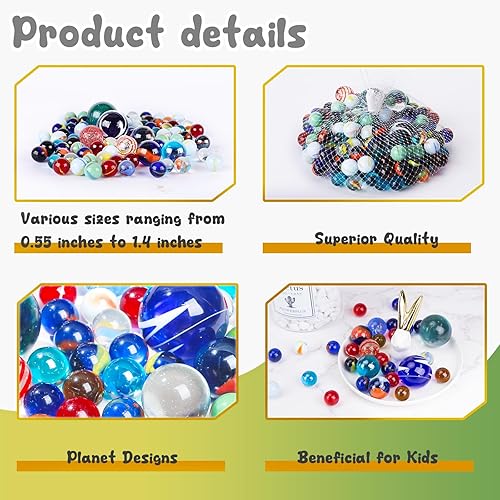 Miniatura 3 de POPLAY 180 canicas de vidrio a granel, canicas de vidrio de colores para niños, canicas de planeta de varios tamaños para canicas, recuerdo de