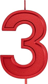3.93in Big Size Happy Birthday Metallic Red 3 Candles, Red Color Happy Birthday Cake Cupcake Toppers Decoration and Celebrating for Adults/Kids Party or Family Baking (3.93in red Number 3)
