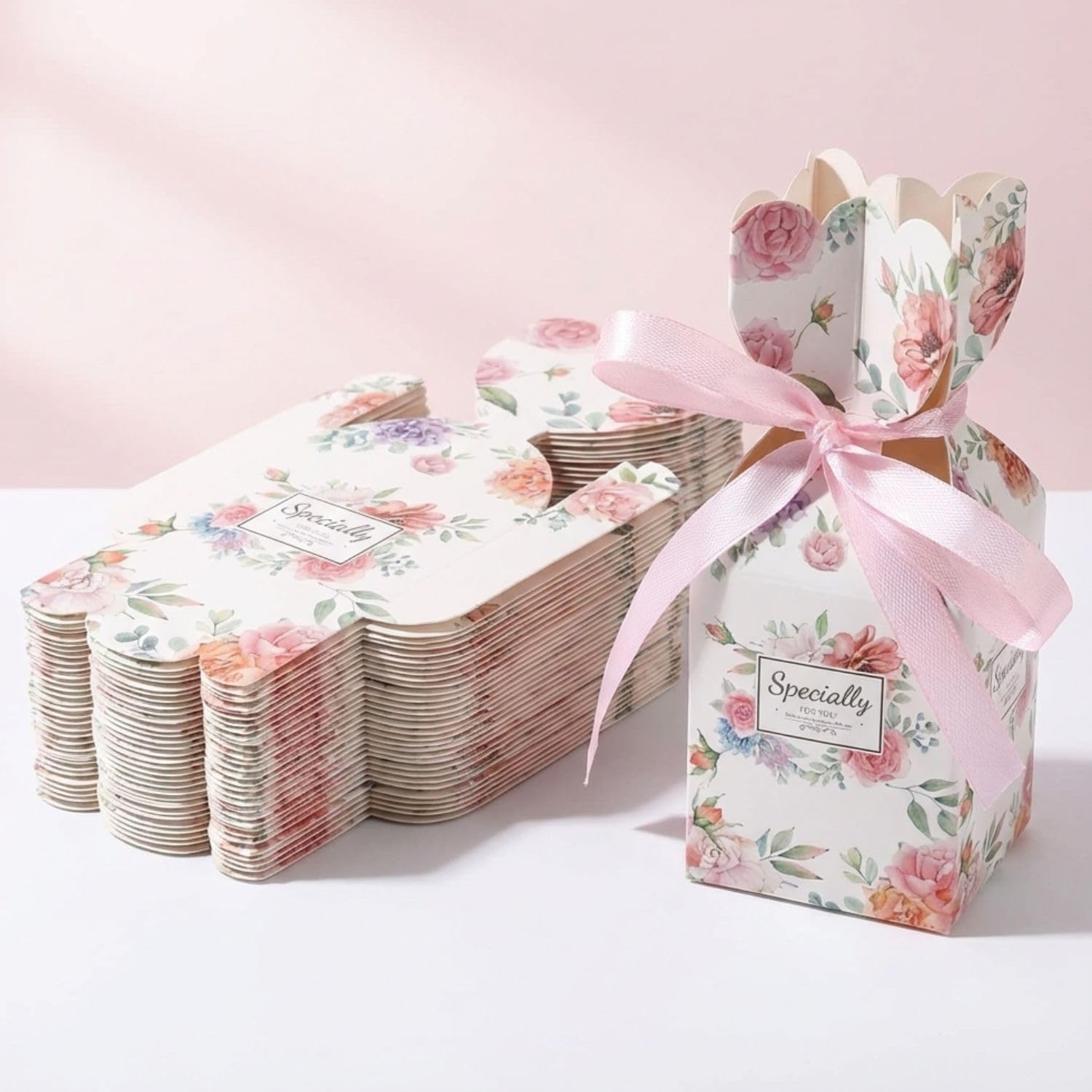 FunBlast Party Candy Boxes - 10 Pcs Decorative Favor Boxes with Ribbons for Return Gifts, Wedding, Birthday, Baby Shower, Candy Packing, Jewellery, Chocolates & Party Favors (Floral)-image-11