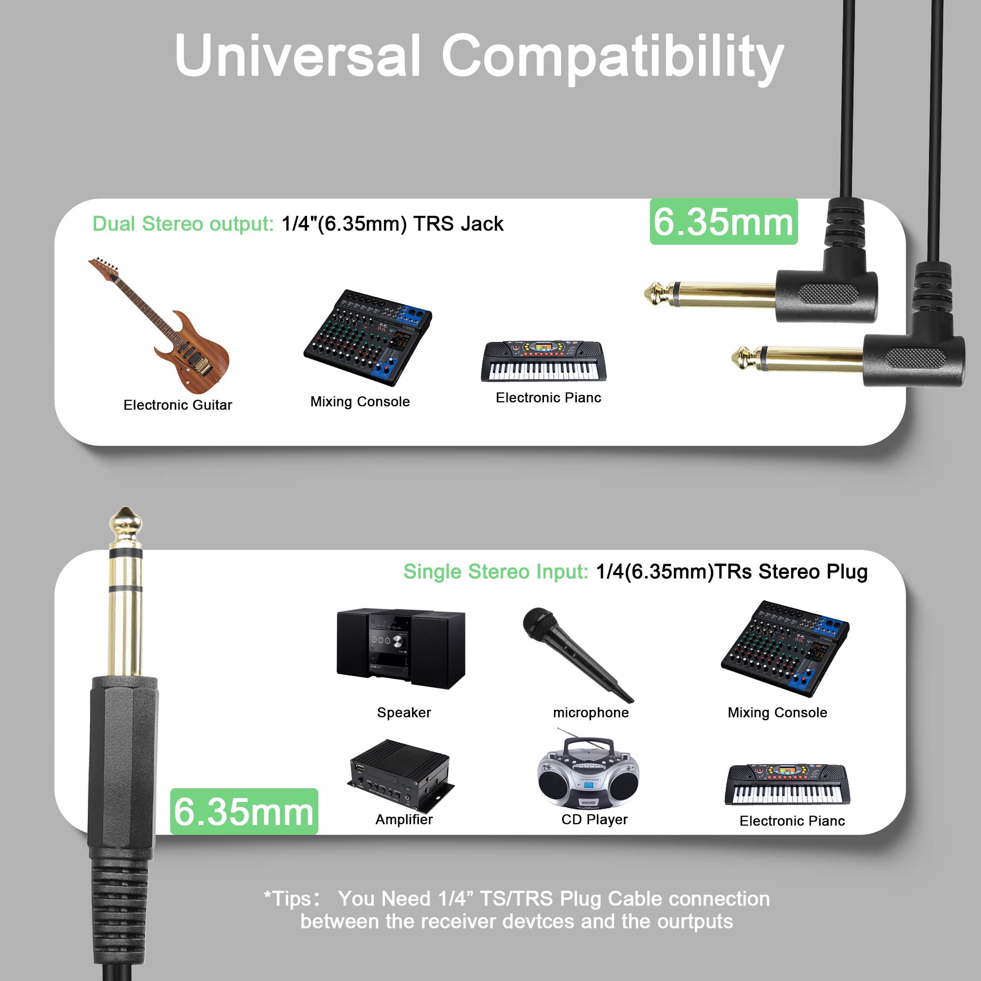 90 Degree 1/8 To 1/4 Audio Cable - Right Angle 3.5mm Male To 6.35mm Female Adapter (25cm)
