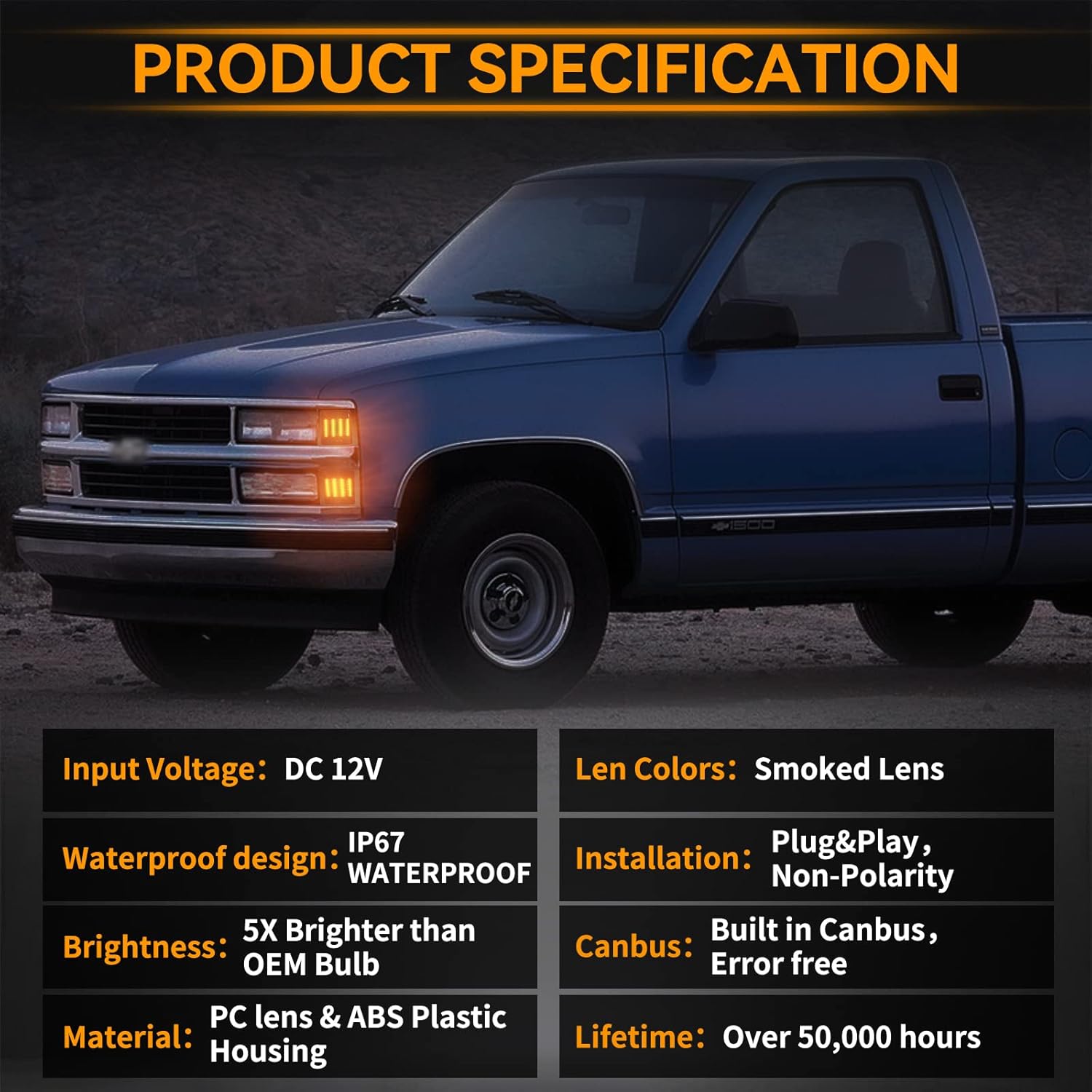 POPMOTORZ 4 Pack LED Front Corner Light Side Marker Signal Lamps Assembly Kit for Chevy C/K Series 1500 2500 3500 Chevy Tahoe/Chevy Suburban/Chevrolet Silverado 1994-1998 Pickup Truck Smoked Len