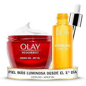 Olay Regenerist Crema Facial De Día, 24h, 50 ml + Olay Sérum De Día Vitamina C + AHA24, 40 ml