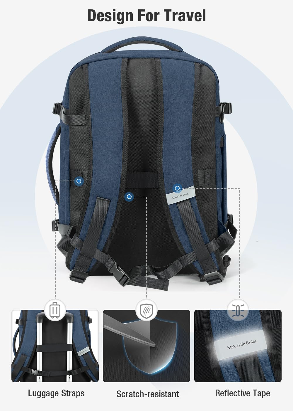 Lekespring Zaino Ryanair 40x20x25 - Zaino da Viaggio Aereo Bagaglio a Mano per Donne e Uomini, Bagaglio a Mano 40x20x25 Ryanair, Borsa Cabina con 6 Sacchetti Organizzatori per Scuola D'affari Casual