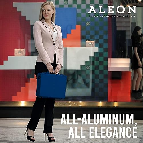 Miniatura 7 de Aleon Maletín de aluminio de alta calidad de 17 pulgadas para hombres, funda rígida a prueba de golpes para laptop con dos cerraduras de llave TSA