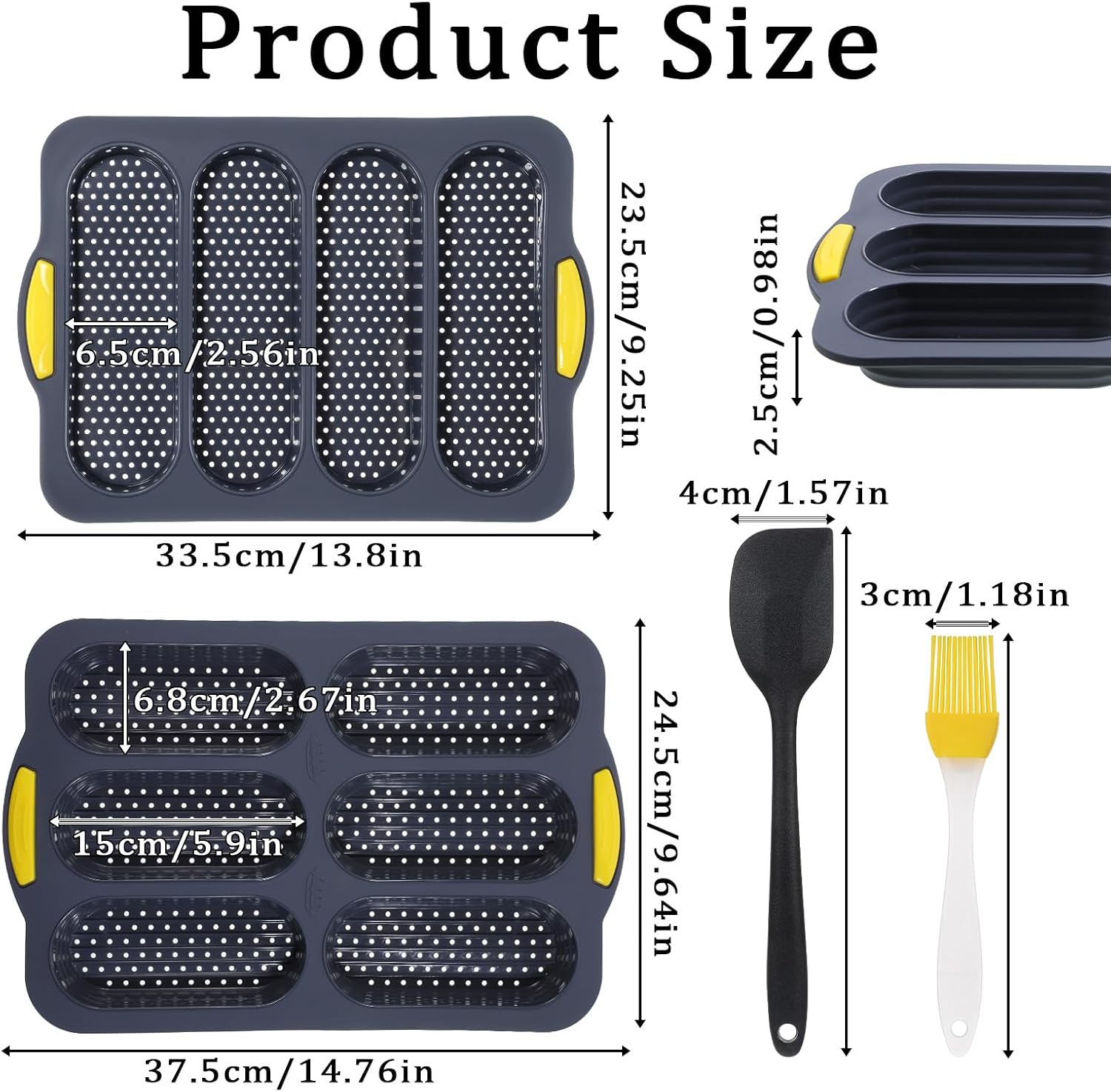 4 PCS Silicone Hot Dog Bun Pan with Scraper&Oil Brush