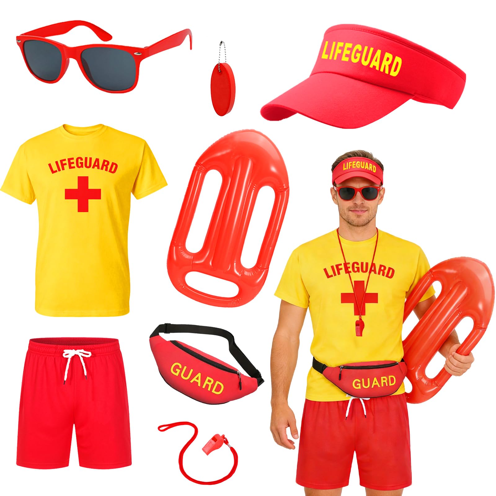 Atomvia 8 Pcs Lifeguard Costume Lifeguard Fancy Dress (L)