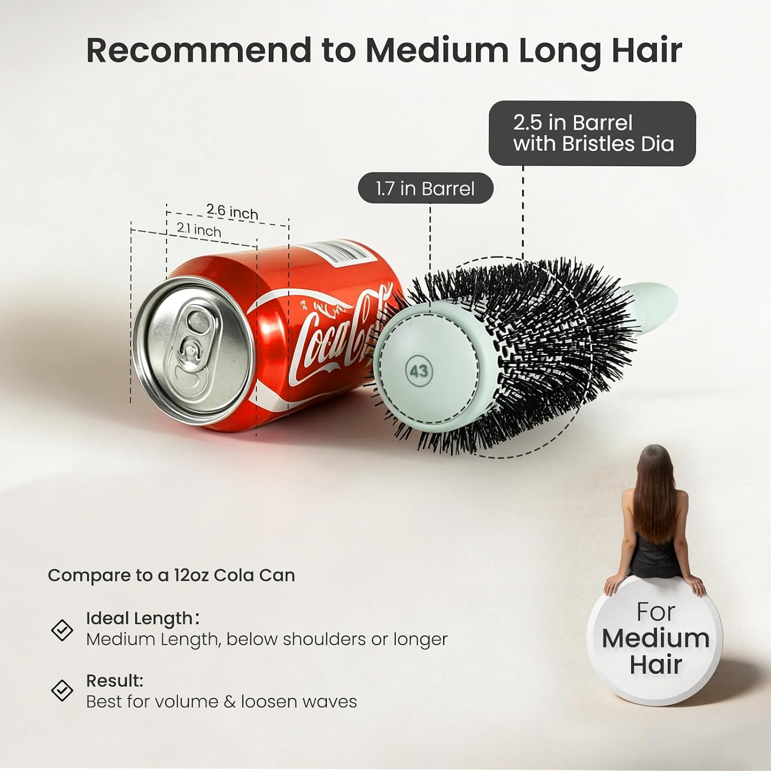 AIMIKE NaturaVol PLUS Extra-long Round Brush for Blow Out, Round Brush Nano Thermal Ceramic Tech, Faster Blow Drying for Long Thick Hair, 1.7" Barrel (2.5" w/Bristle) for Volume Shine, At Home Styling