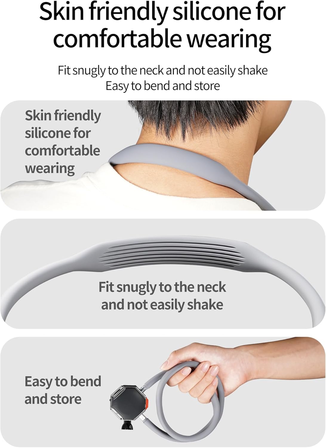 BGNing Magnetic Neck Mount with Anti-Shake Lanyard Compatible with Camera/Phone (Gray,3-Card one-Touch Lock for Action5/Ace Pro/HERO13)