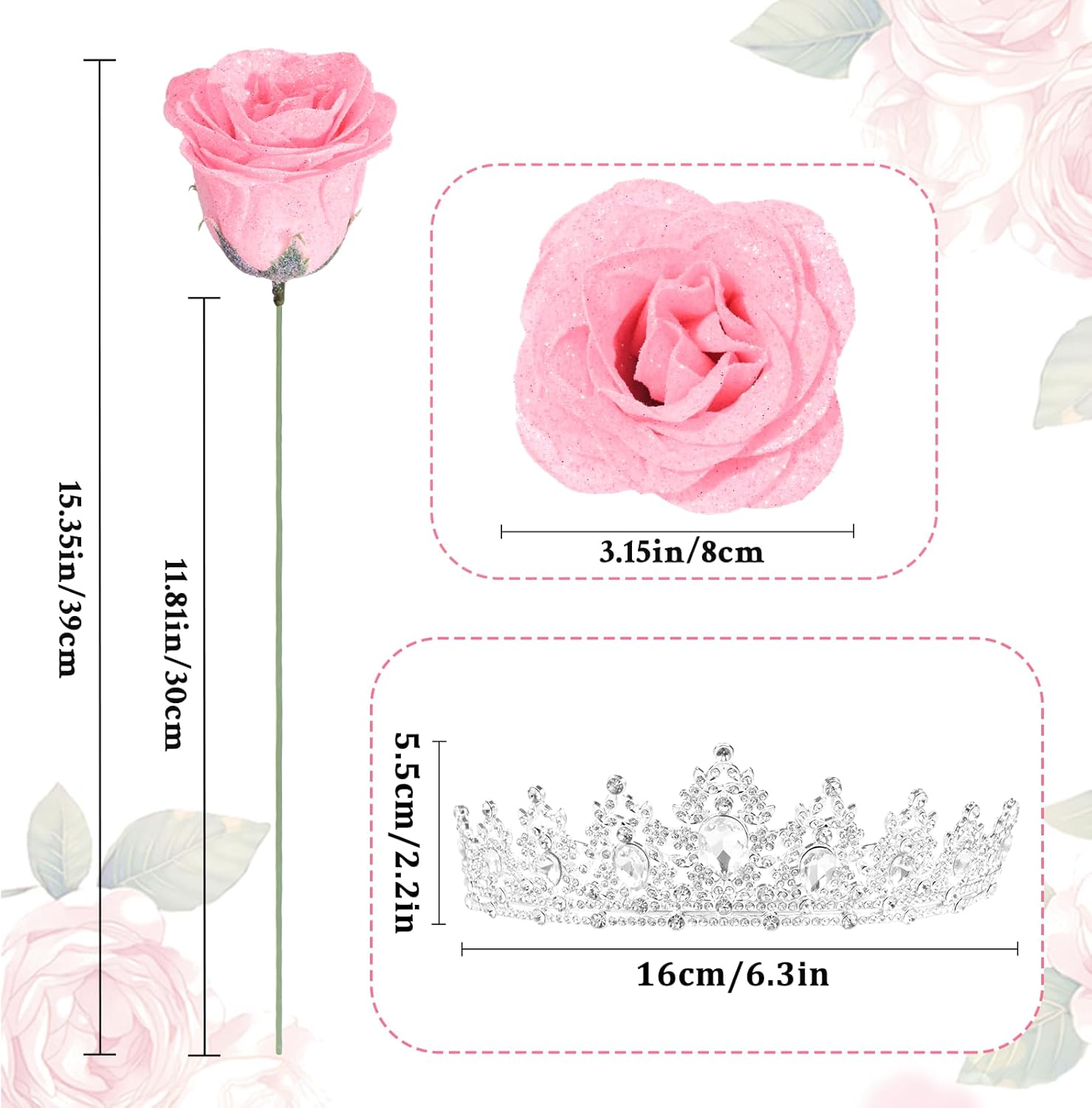 Waipfaru Glitter Roses Bouquet, Valentines Day Gifts for Her, DIY Fake Pink Flowers Bouquet with Valentine's Stand-Up Signs, 36 Pcs Rose for Women Wife Girlfriend - Image 4