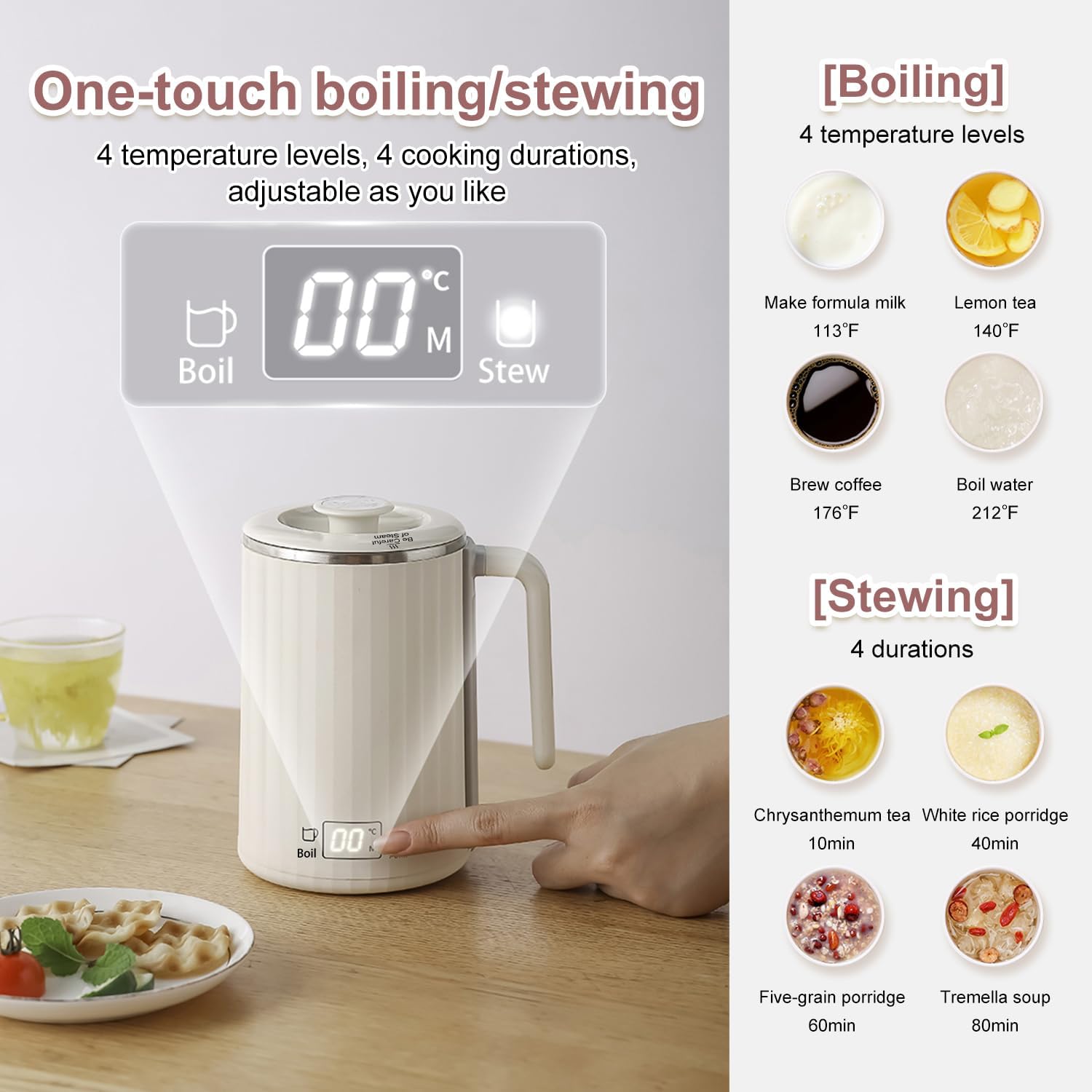 Electric Kettle 15.2 fl oz Mug-Type Electric Pot 304 Stainless Steel Tea Infuser Vacuum Insulated Milk Tea Coffee Porridge Compact Travel Office Unisex pink