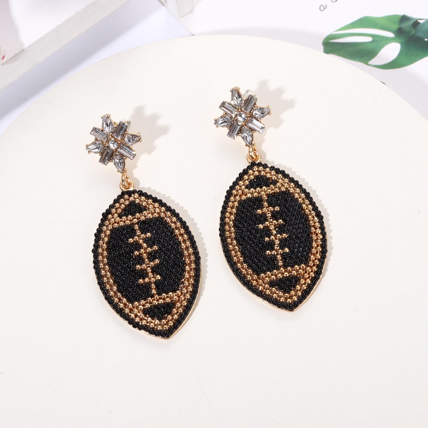 Beaded Football Earrings for Women Rhinestone Beads Game Day Earrings Sports Team Dangle Earrings Football Mom Accessories Jewelry Gifts - Image 2
