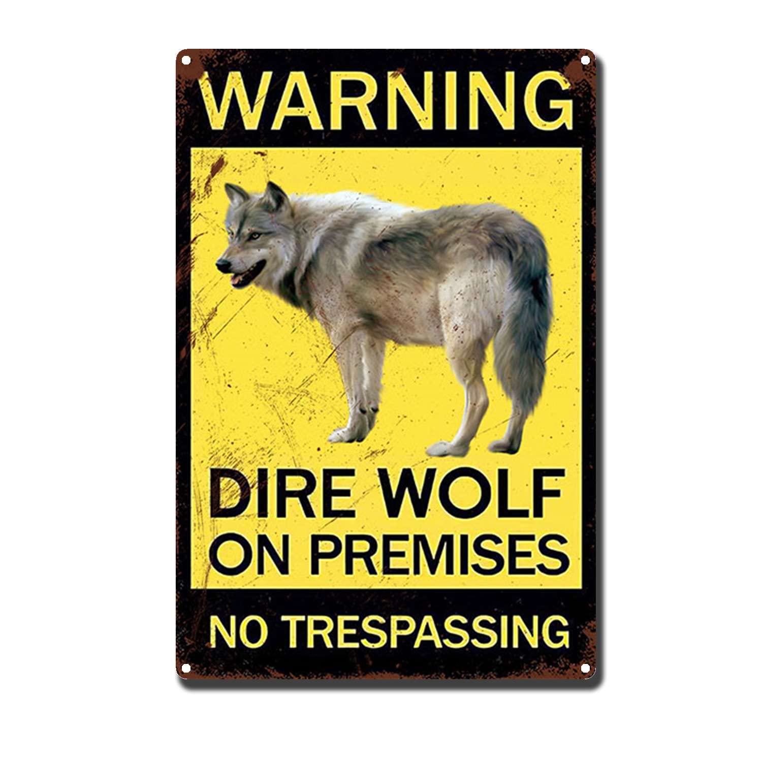HYCLAM Tin Sign Warning Dire Wolf On Premises Nostalgic Vintage The Garage Indoor Metal Wall Decor The Mural 8x12inch-Tin Sign