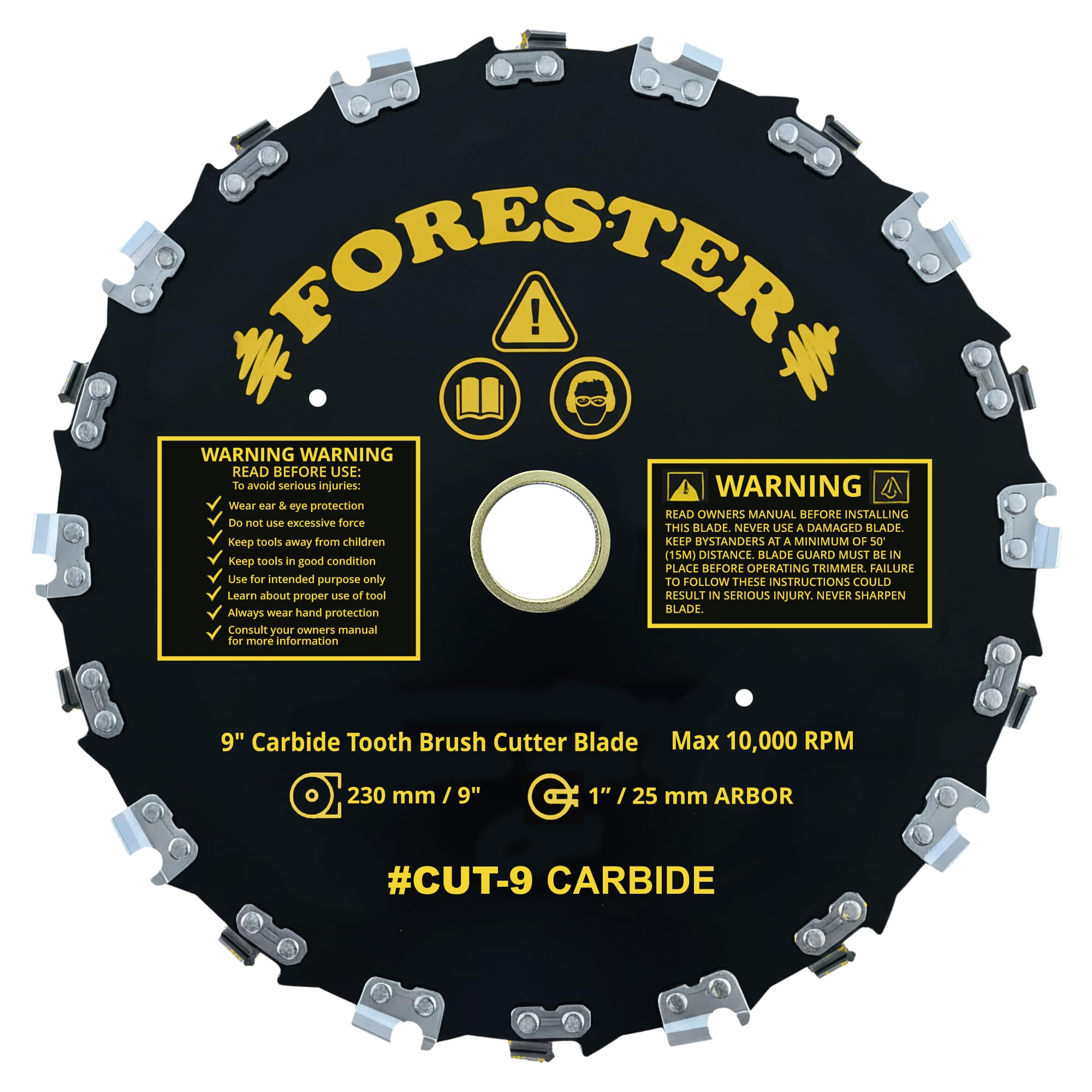 FORESTER Carbide Tip Chainsaw Brush Cutter Blade - 9in x 20 Teeth | Fits Most Straight Shaft Trimmers | Conversion Kit Sold Separately
