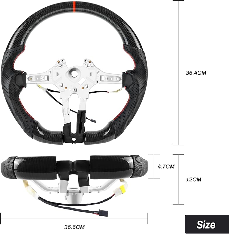 Volan sport din fibră de carbon lucrat manual, cu încălzire, piele perforată și marcaj central roșu pentru BMW M5 F10 F11 F06 F12 F13 F01 F02 F90