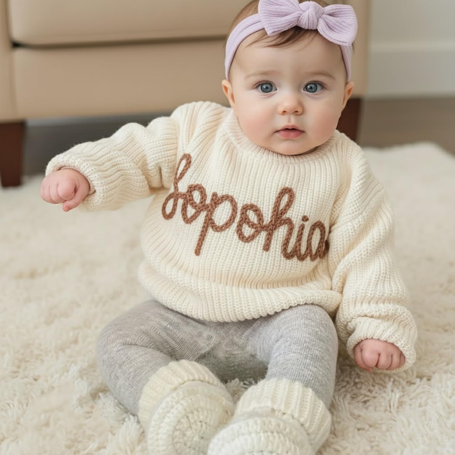 Personalized Baby Sweater with Name Custom Sweater for Newborn Boy Girl Hand-Embroidered Gift for Baby Shower Birthday Xmas - Image 2