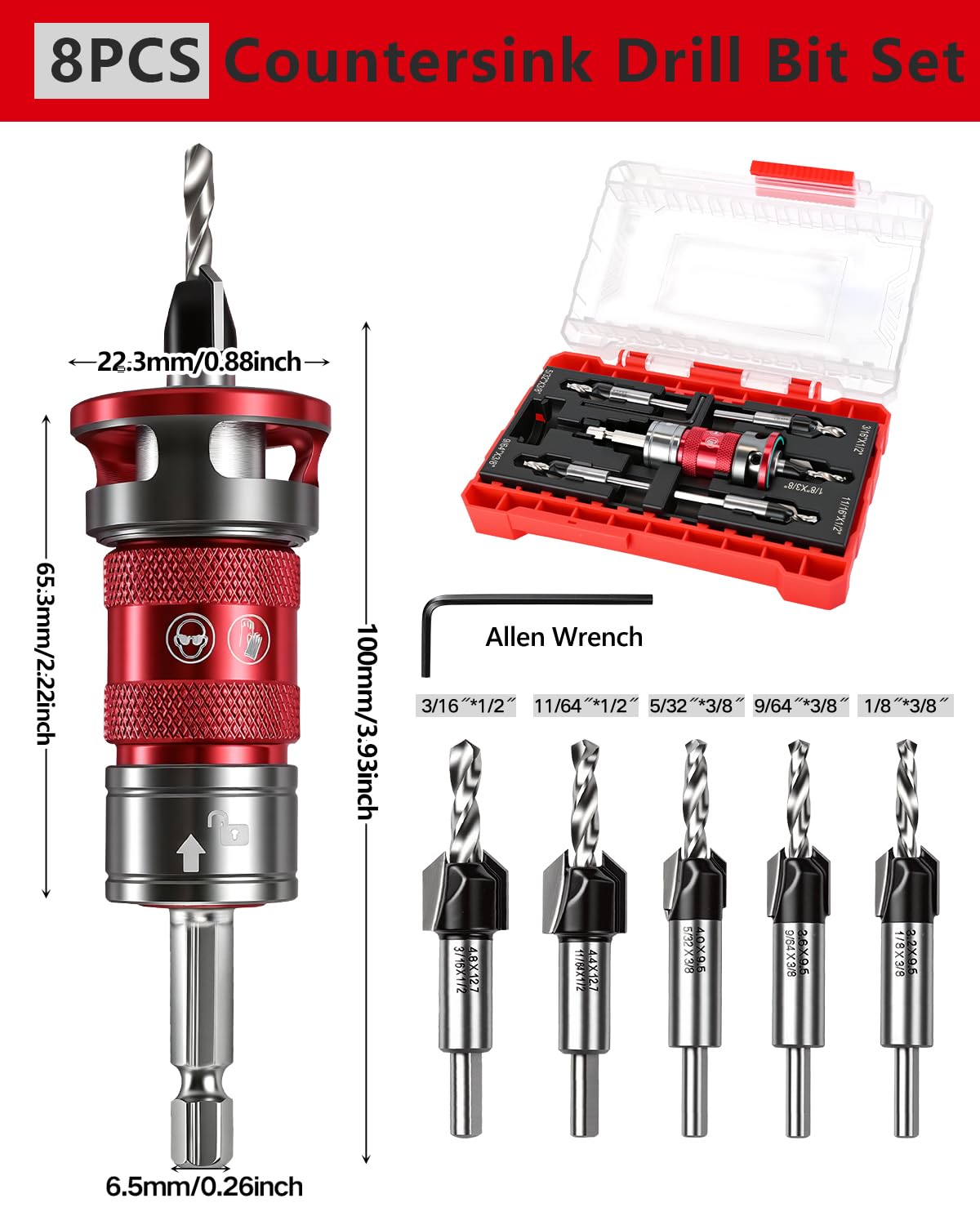 Upgrade Countersink Drill Bits - 8 Piece Set -7