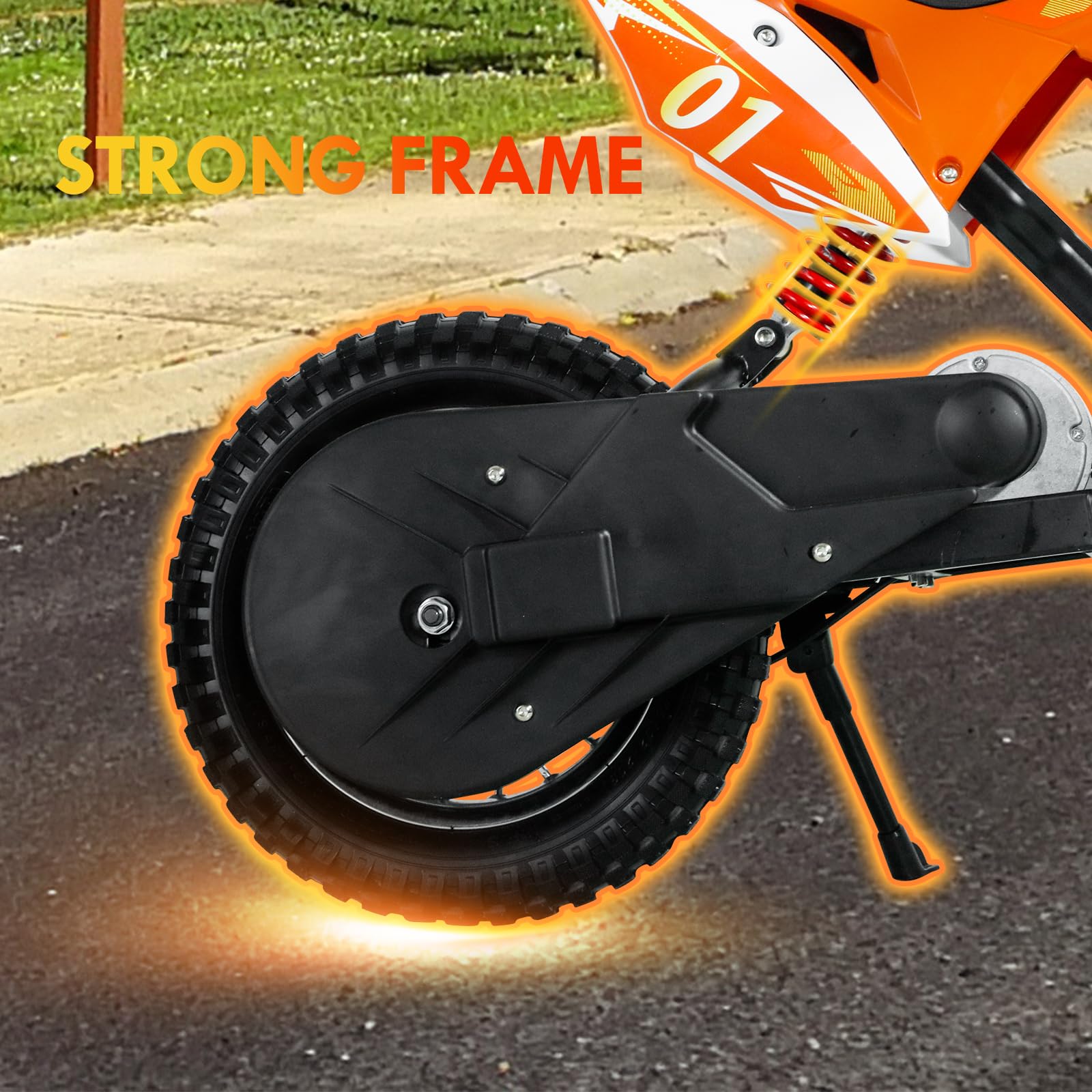 CCLIFE Elektro Motorrad Kinder Lithiumbatterie 36V 300W, 8/12/25 km/h, Elektrisch Pocket Bike Dirt Bike, Geschwindigkeit einstellbar, Max.65kg, Orange