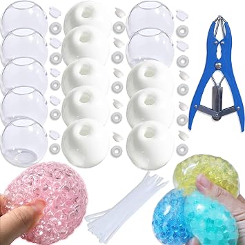 15pcs DIY Stress Ball Kit Blank Skins with Air Pump & Expander Tool for Making Pressure Balls, Make Your Own Fidget Pressure Balls for Adults 8White+7Transparent