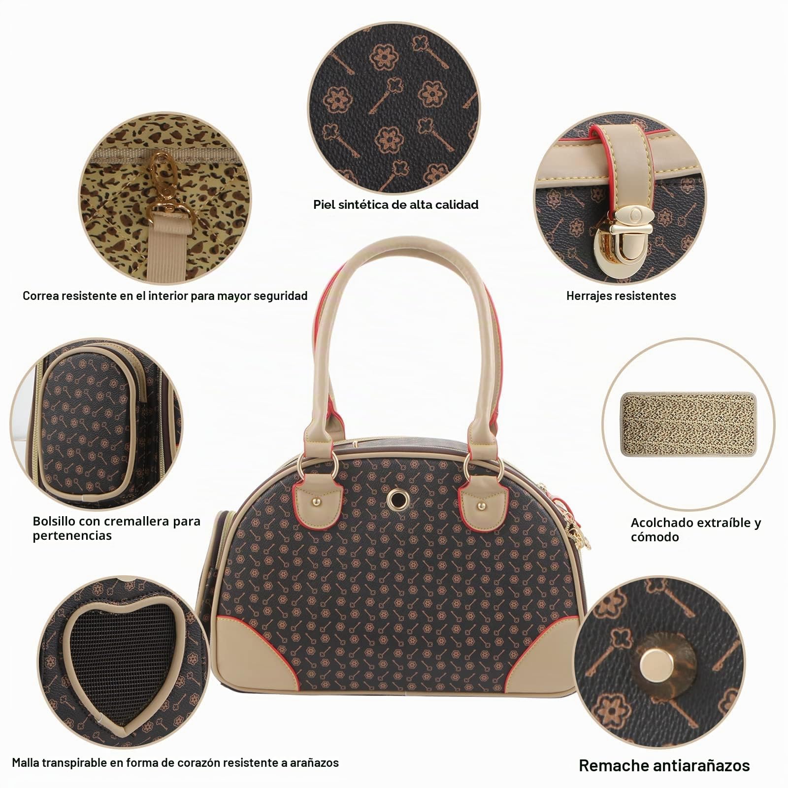 Bolso de Mano para Perros de Piel sintética de Moda, Bolso de Mano para Perro, Gato, Bolso de Senderismo, marrón, pequeño 38 x 23 x 17 cm