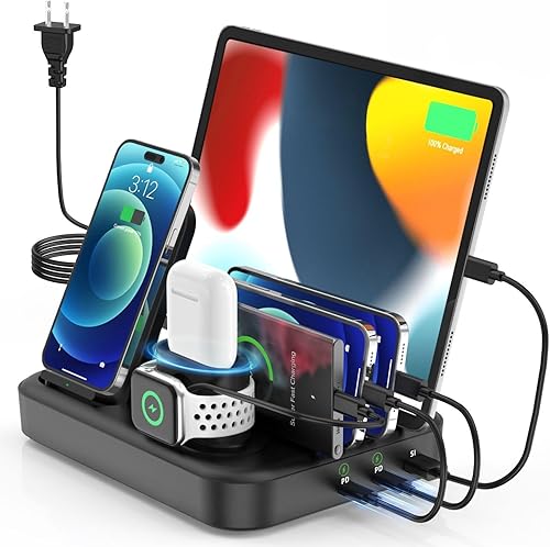 Estación de carga inalámbrica rápida de 20Wx 2 PD para múltiples dispositivos Apple, 67 W, 6 puertos, teléfono tableta, 6 en 1, base de carga USB