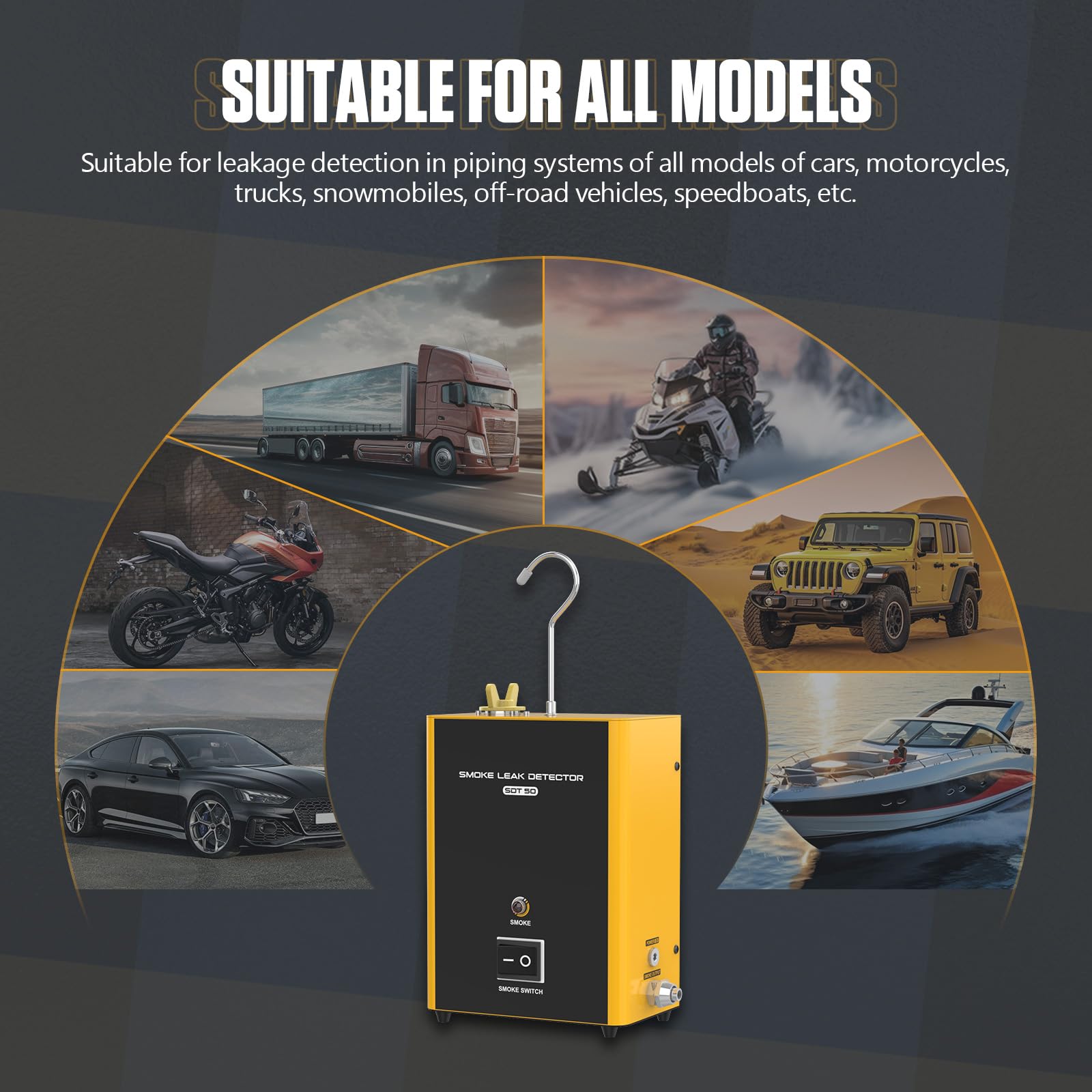 Rilevatore di perdite di fumo per auto, tester di perdite EVAP, rilevatori di perdite di carburante, macchina per fumo per auto, localizzatore di perdite di gas per veicoli CC 12V-SDT50