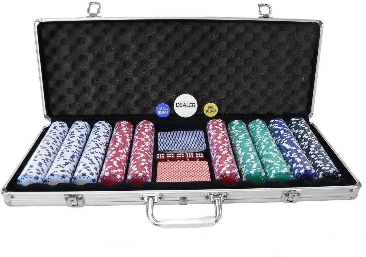 Oypla Poker Set - 500 Piece Texas Hold Em Complete With Chips, Cards, Dice, And Casino Style Case