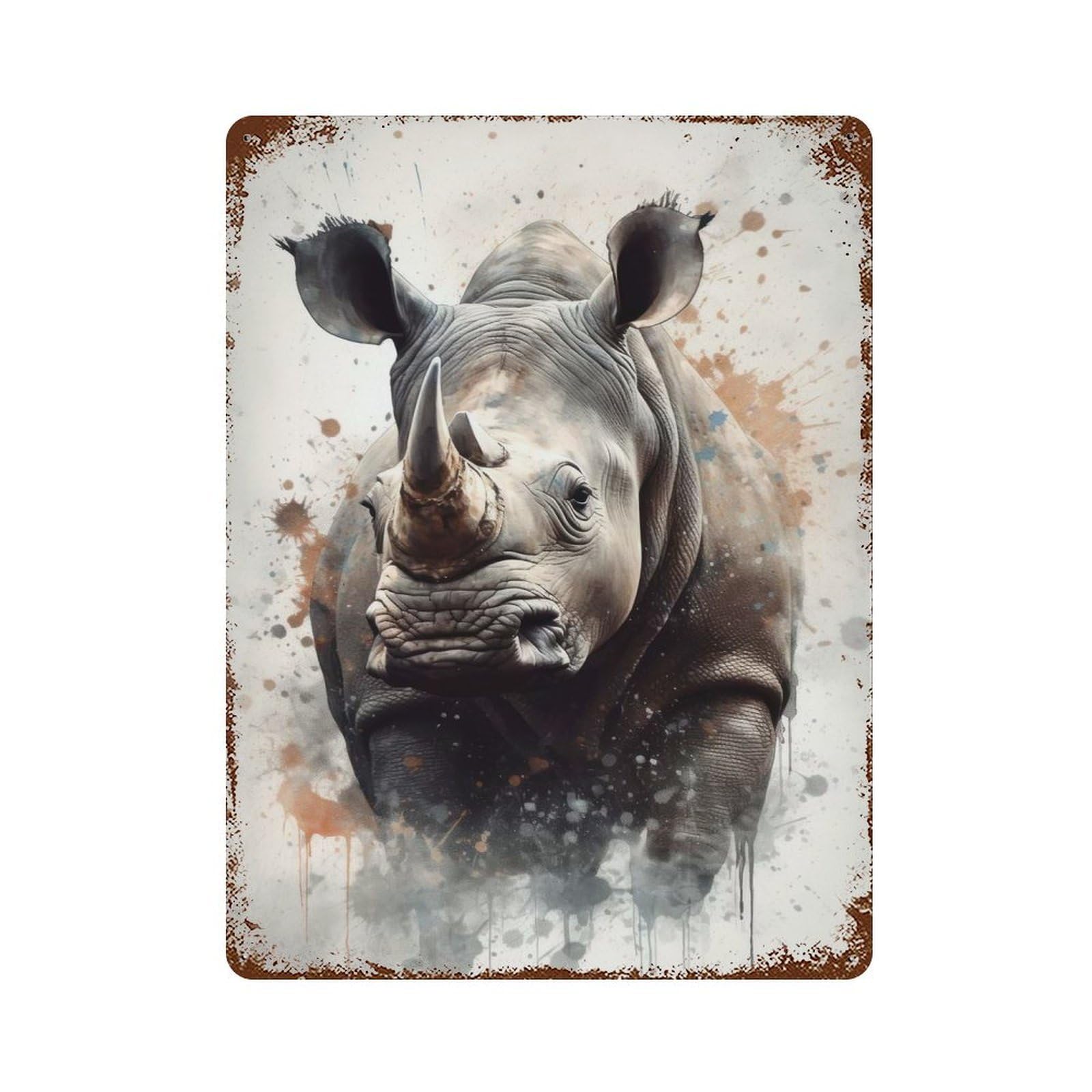 Rust Effect Rhinoceros Beauty Rusty Metal Tin Sign 15.7"x11.8", Old School Wall Decor for Farmhouse, Kitchen And Entryway Decor