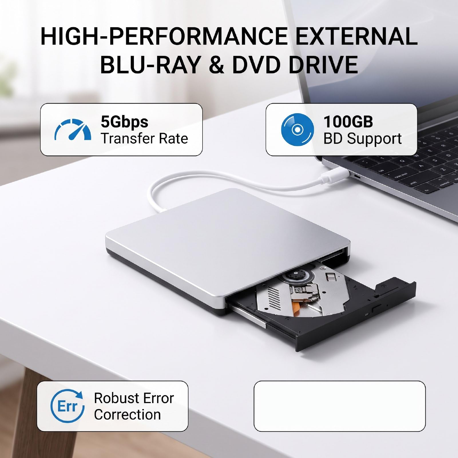 banapoy Lecteur DVD Externe USB Type C, Graveur de CD BD, Graveur