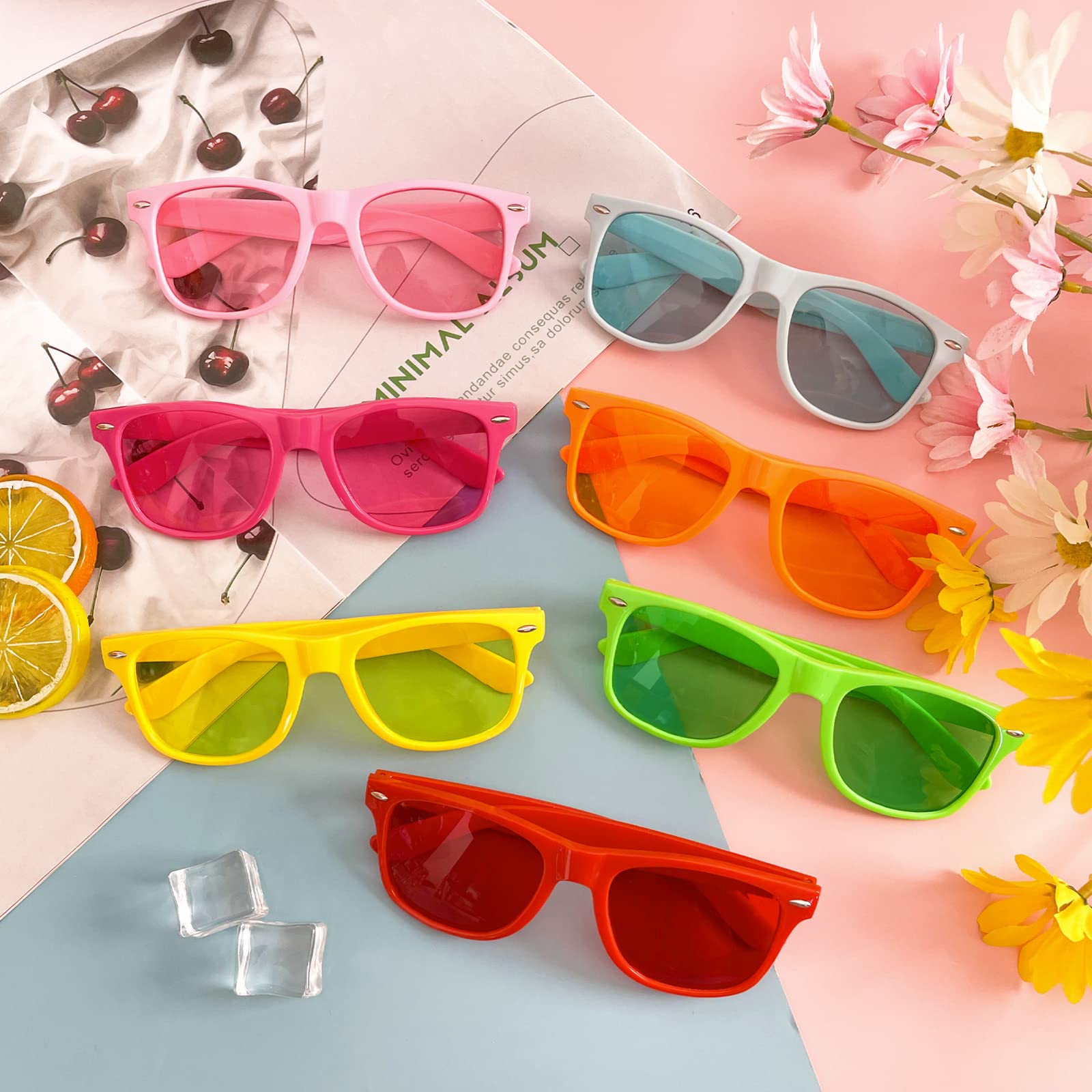 SUNOVELTIES Okulary przeciwsłoneczne w stylu retro, neonowe, klasyczne, galaretki, rogi, rimmed, dla mężczyzn i kobiet, na urodziny, wieczór panieński, lato, urlop, imprezy, 12 sztuk