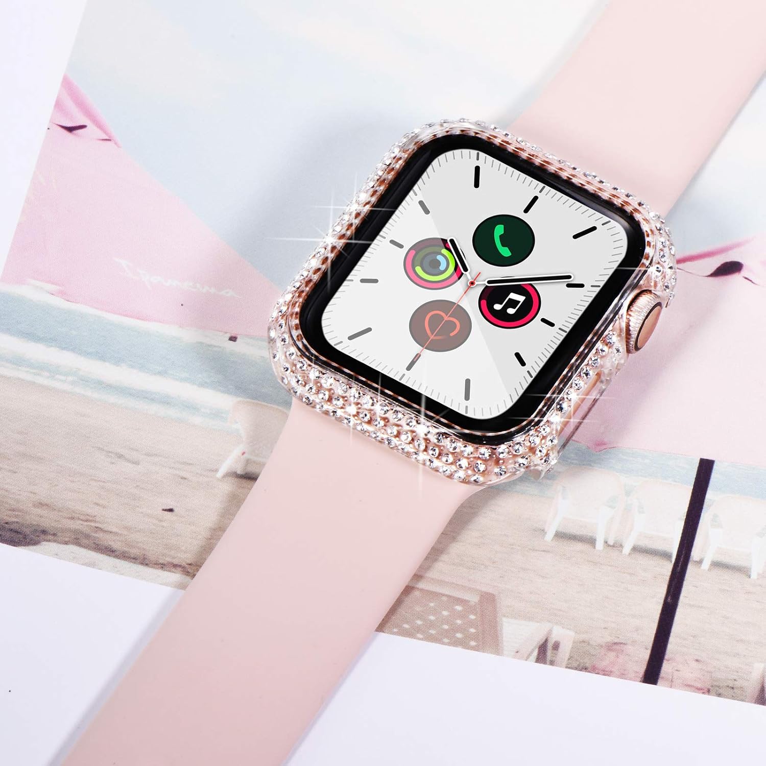 Fullife Compatible with Apple Watch Case, Bling Cases Replacement for Apple Watch 44mm 40mm 42mm 38mm Protective Bumper Compatible with Apple Watch Series 6 5 4 3 2 1 for Apple Watch SE (44mm-Clear)