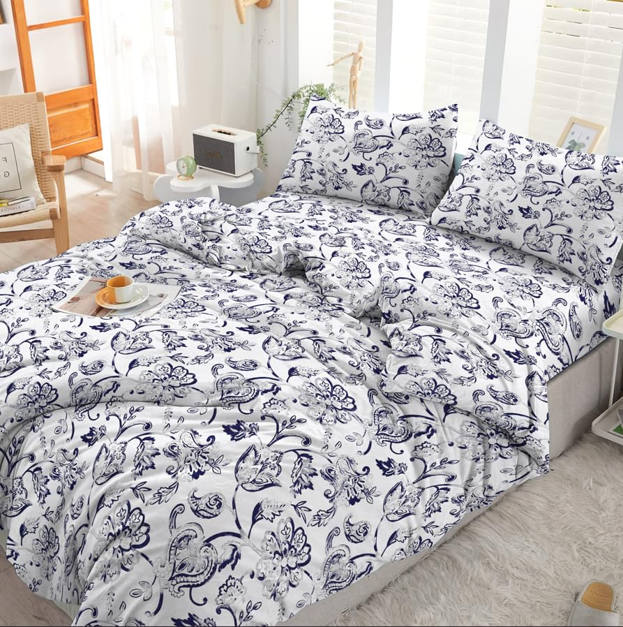 EverSoft Bedding Super King Size Duvet Cover Set 4 Piece 100% Egyptian Cotton 400 Thread Count Floral Print Bedding Set with Fitted Sheet & 2 Pillowcases Soft Luxury Quilt Cover โ image 1