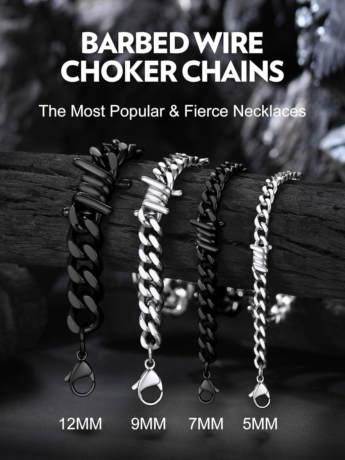 Bandmax Barbed Wire Cuban Chain Necklace for Women Men Stainless Steel/Black Thorns Choker Necklaces 16 Inch-22 Inch Punk Emo Chains Jewelry -Gift Packed - Image 9